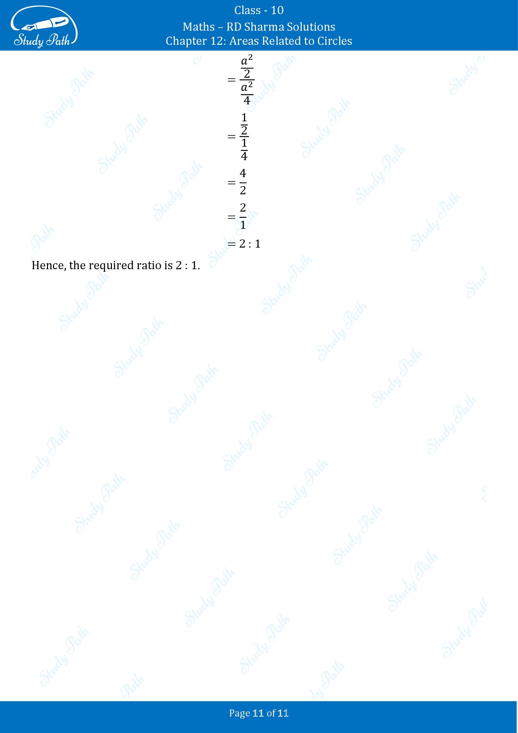 RD Sharma Solutions Class 10 Chapter 12 Areas Related to Circles Very Short Answer Type Questions VSAQs 00011