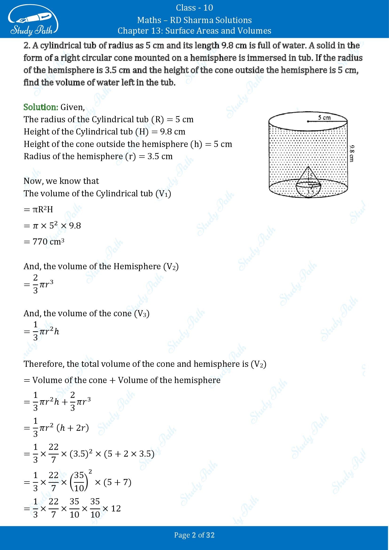 RD Sharma Solutions Class 10 Chapter 13 Surface Areas and Volumes Exercise 13.1 00002