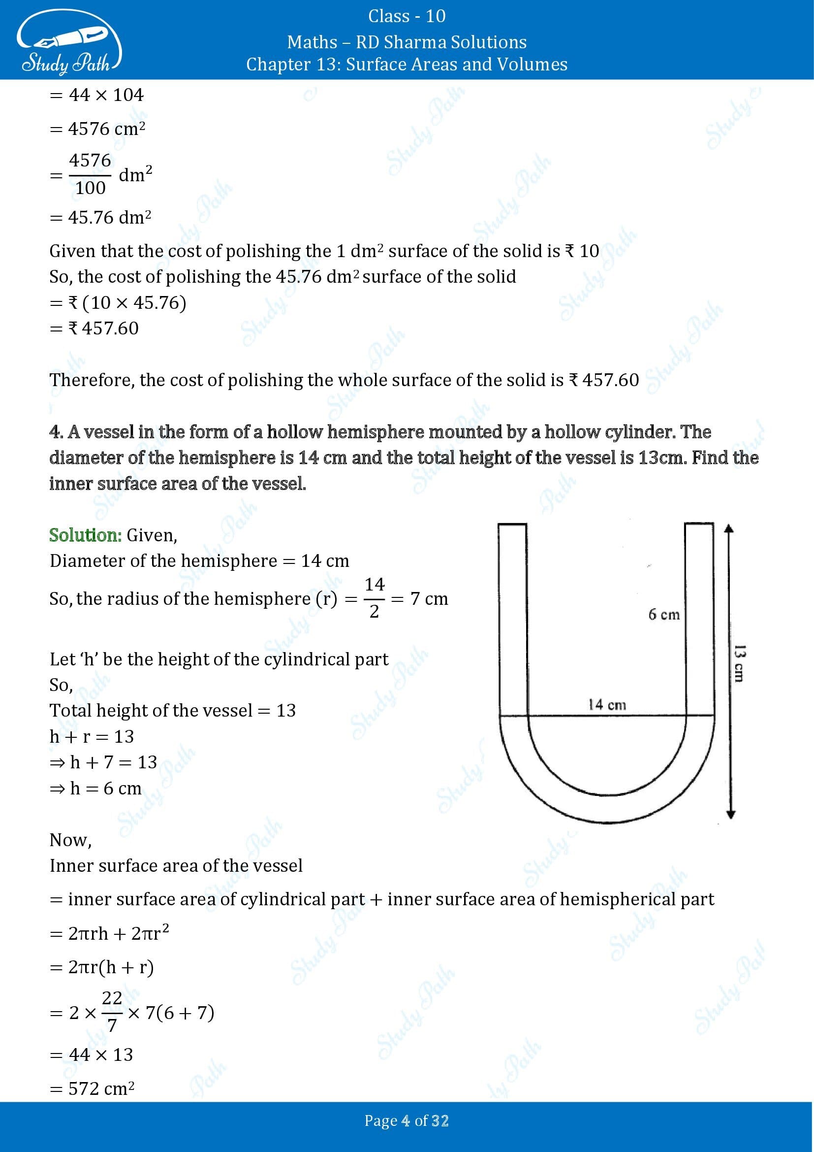 RD Sharma Solutions Class 10 Chapter 13 Surface Areas and Volumes Exercise 13.1 00004