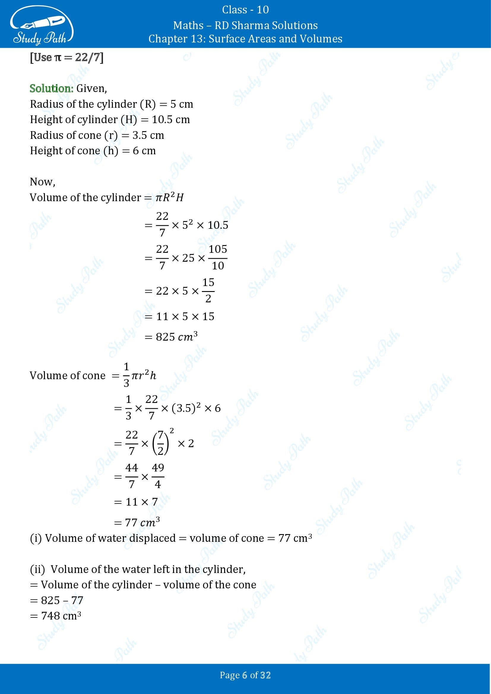 RD Sharma Solutions Class 10 Chapter 13 Surface Areas and Volumes Exercise 13.1 00006