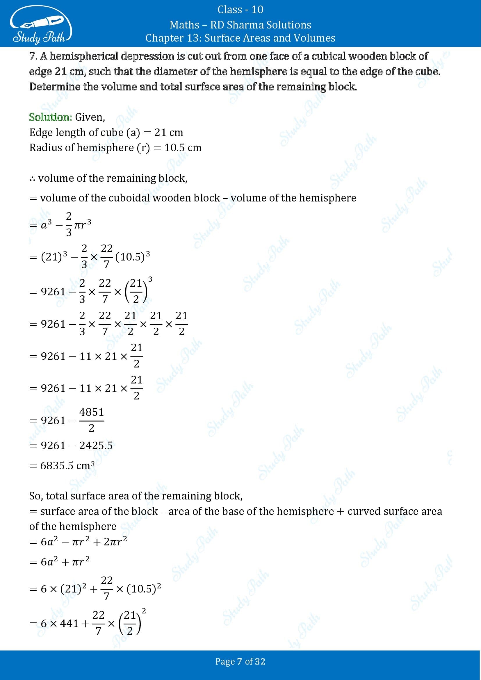 RD Sharma Solutions Class 10 Chapter 13 Surface Areas and Volumes Exercise 13.1 00007