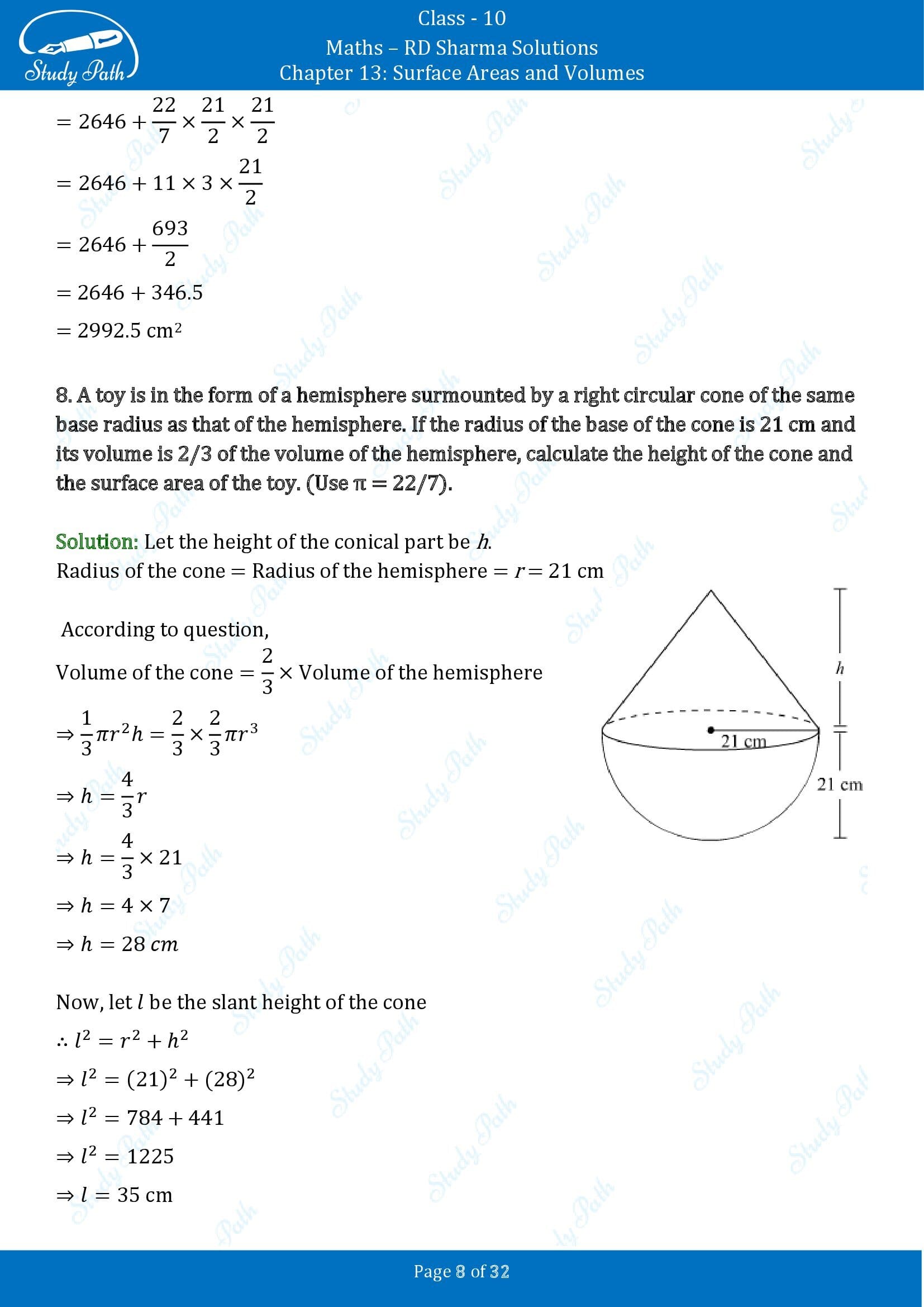 RD Sharma Solutions Class 10 Chapter 13 Surface Areas and Volumes Exercise 13.1 00008