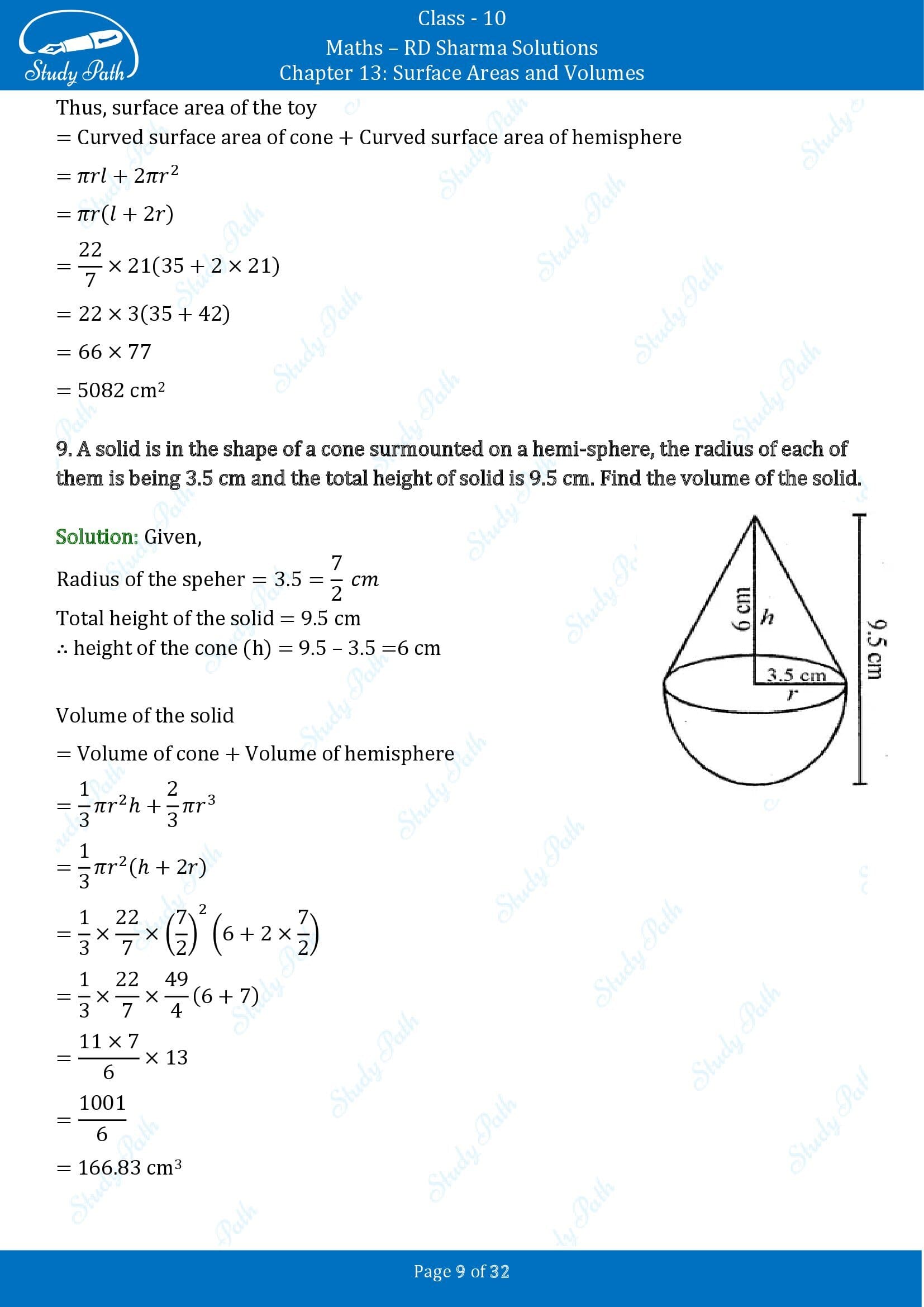 RD Sharma Solutions Class 10 Chapter 13 Surface Areas and Volumes Exercise 13.1 00009