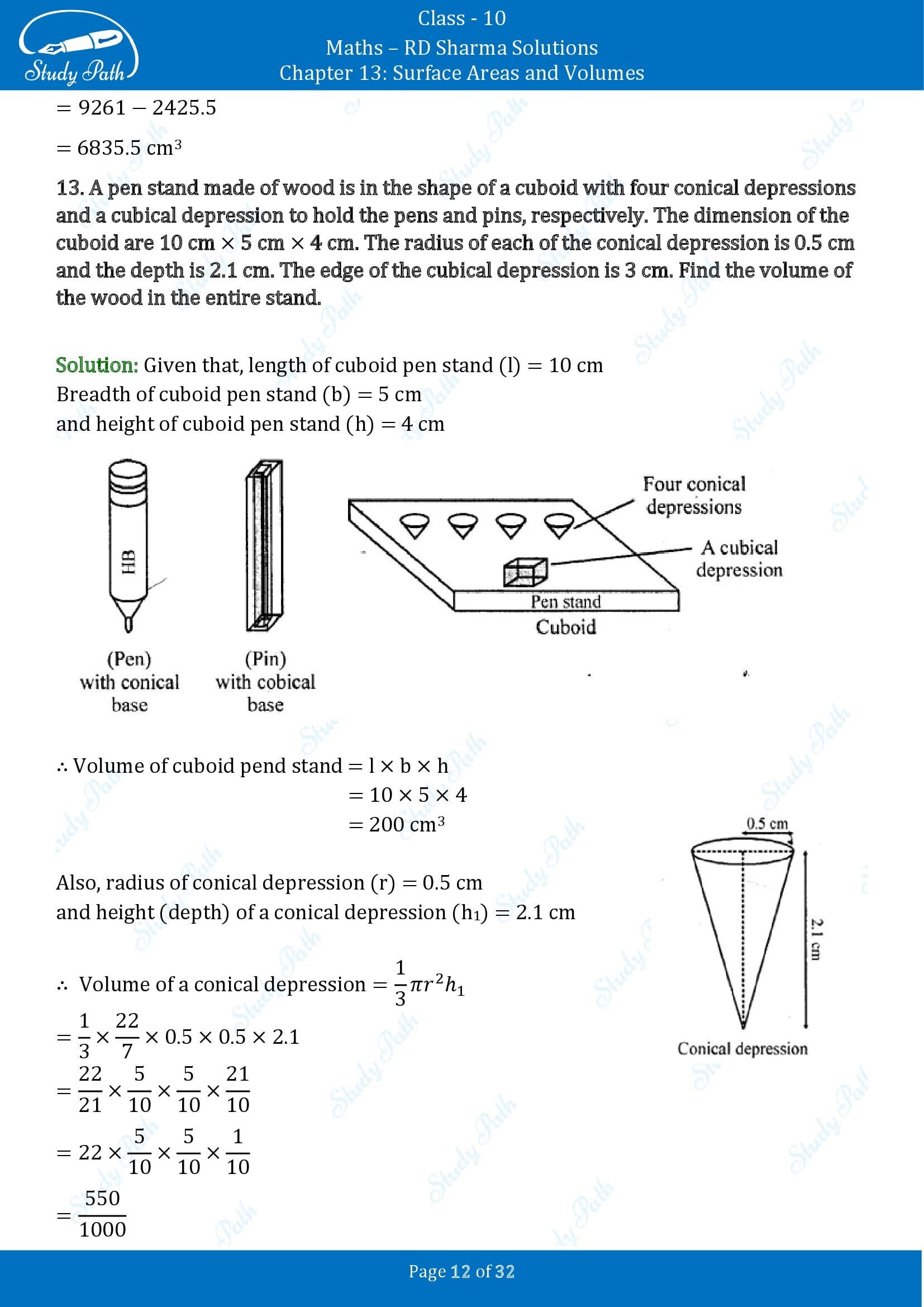 RD Sharma Solutions Class 10 Chapter 13 Surface Areas and Volumes Exercise 13.1 00012