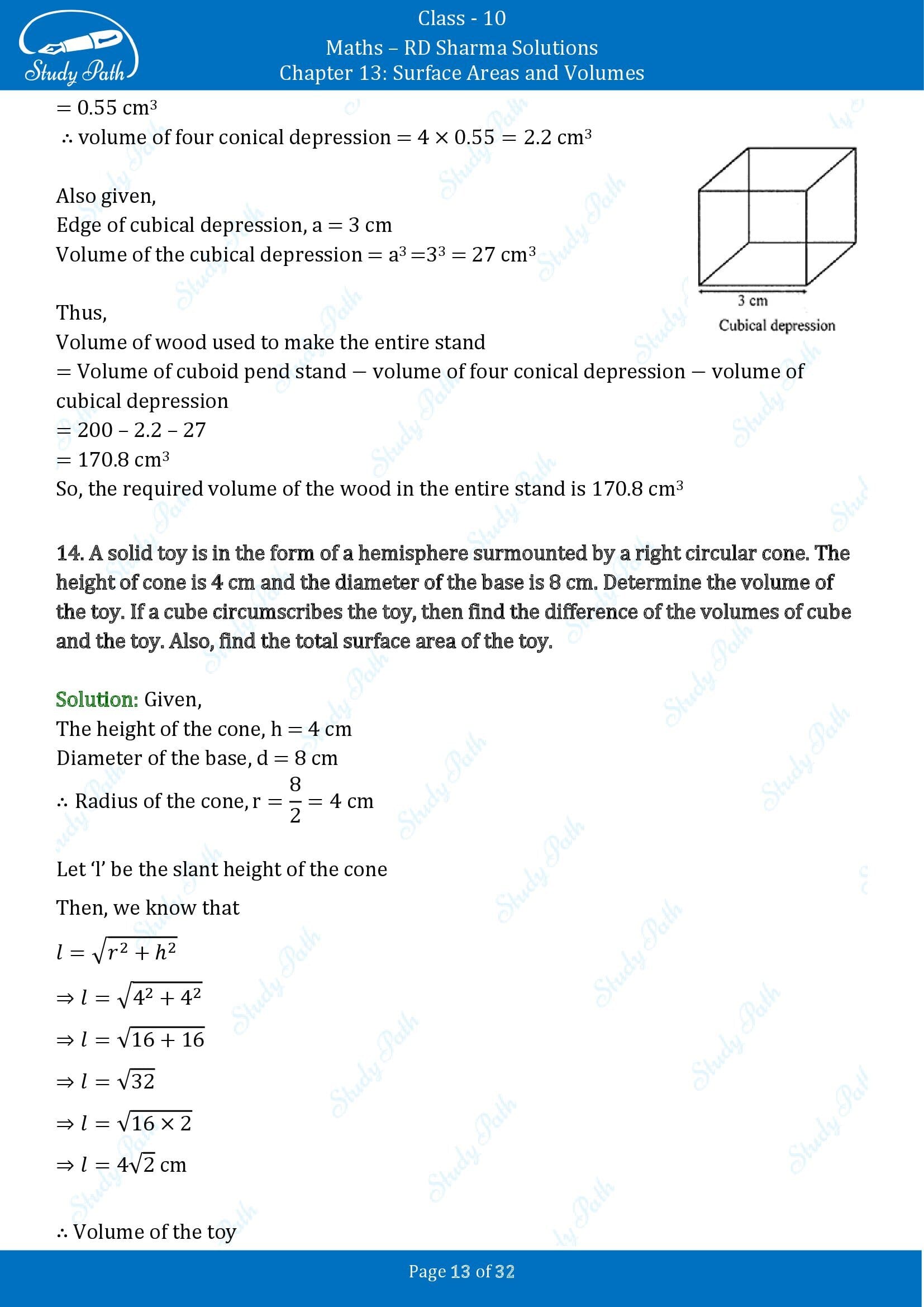 RD Sharma Solutions Class 10 Chapter 13 Surface Areas and Volumes Exercise 13.1 00013