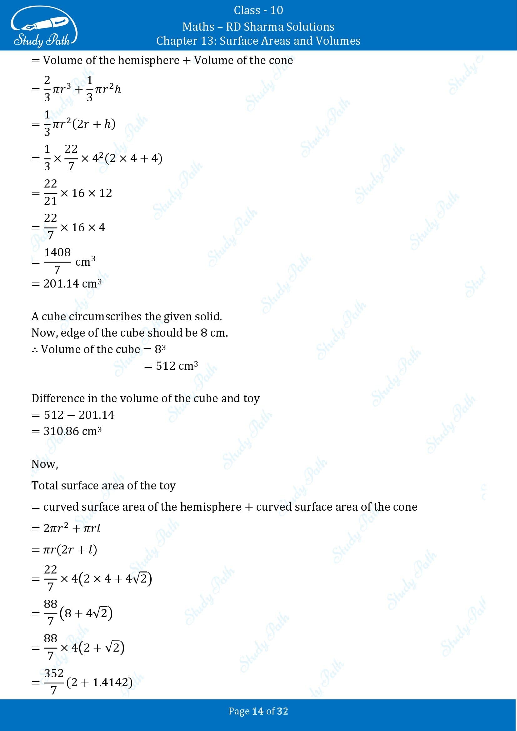 RD Sharma Solutions Class 10 Chapter 13 Surface Areas and Volumes Exercise 13.1 00014