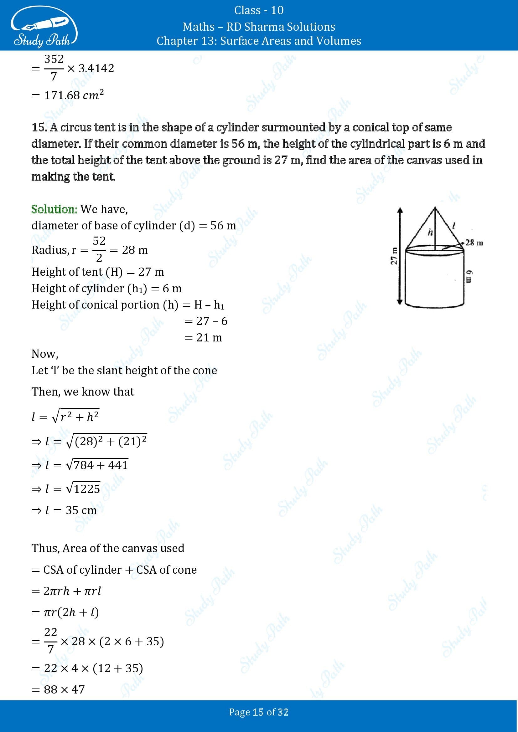 RD Sharma Solutions Class 10 Chapter 13 Surface Areas and Volumes Exercise 13.1 00015