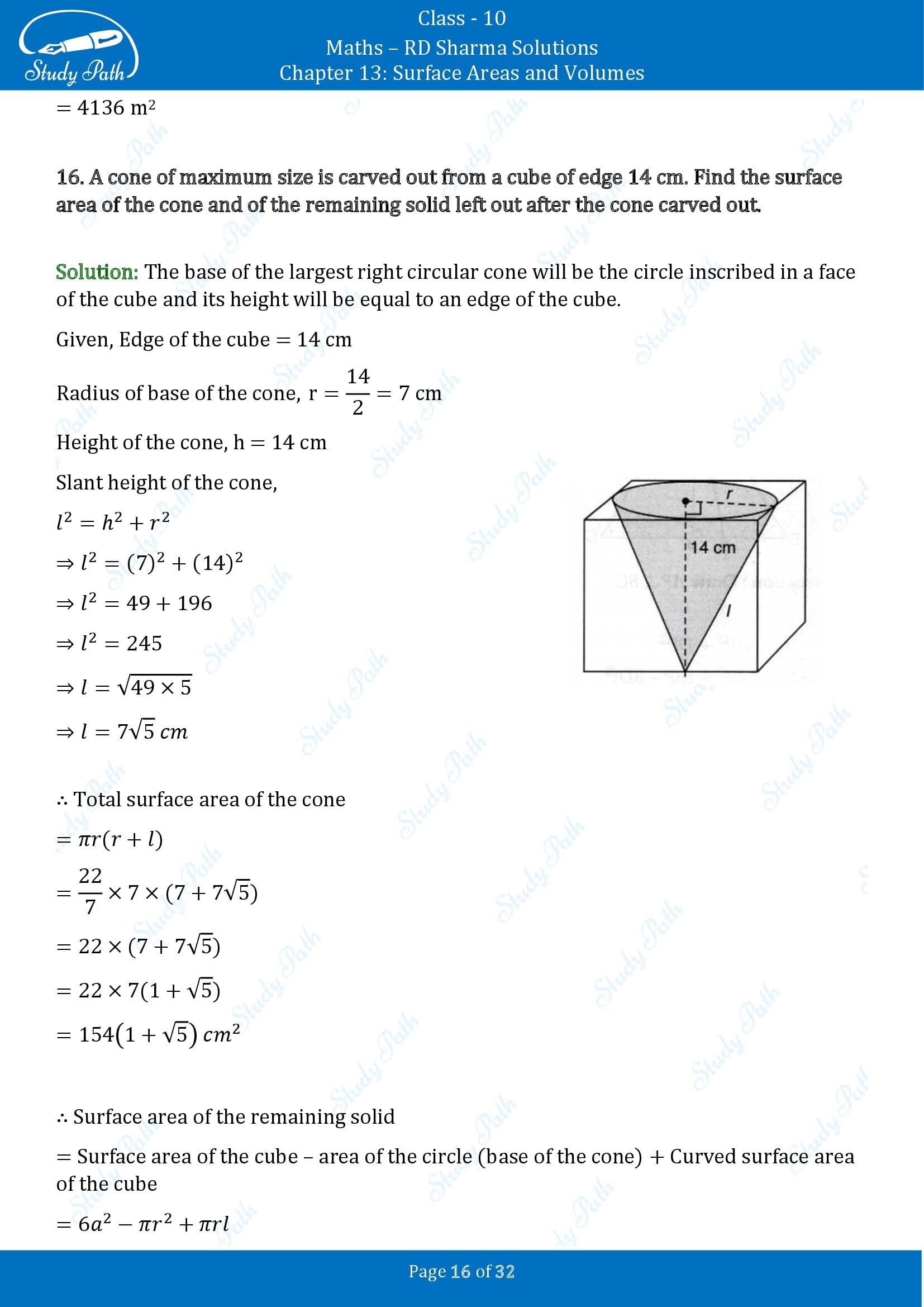 RD Sharma Solutions Class 10 Chapter 13 Surface Areas and Volumes Exercise 13.1 00016