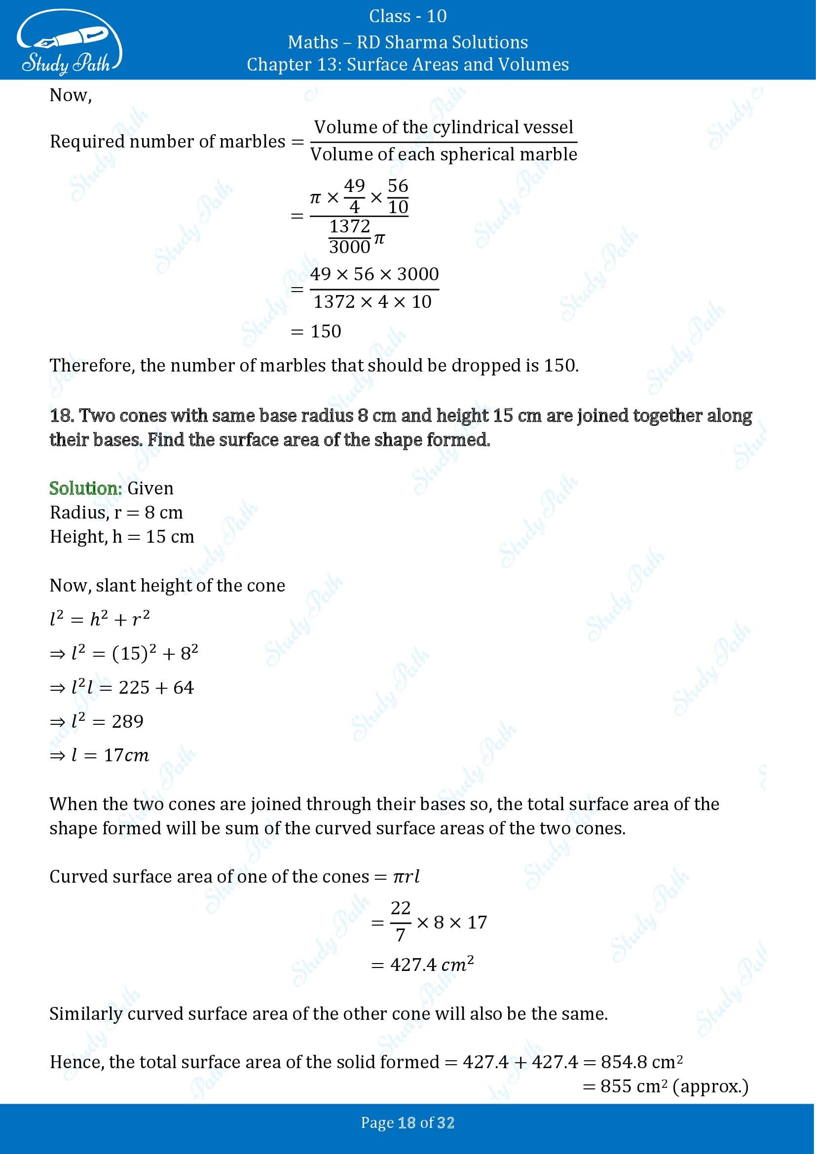 RD Sharma Solutions Class 10 Chapter 13 Surface Areas and Volumes Exercise 13.1 00018