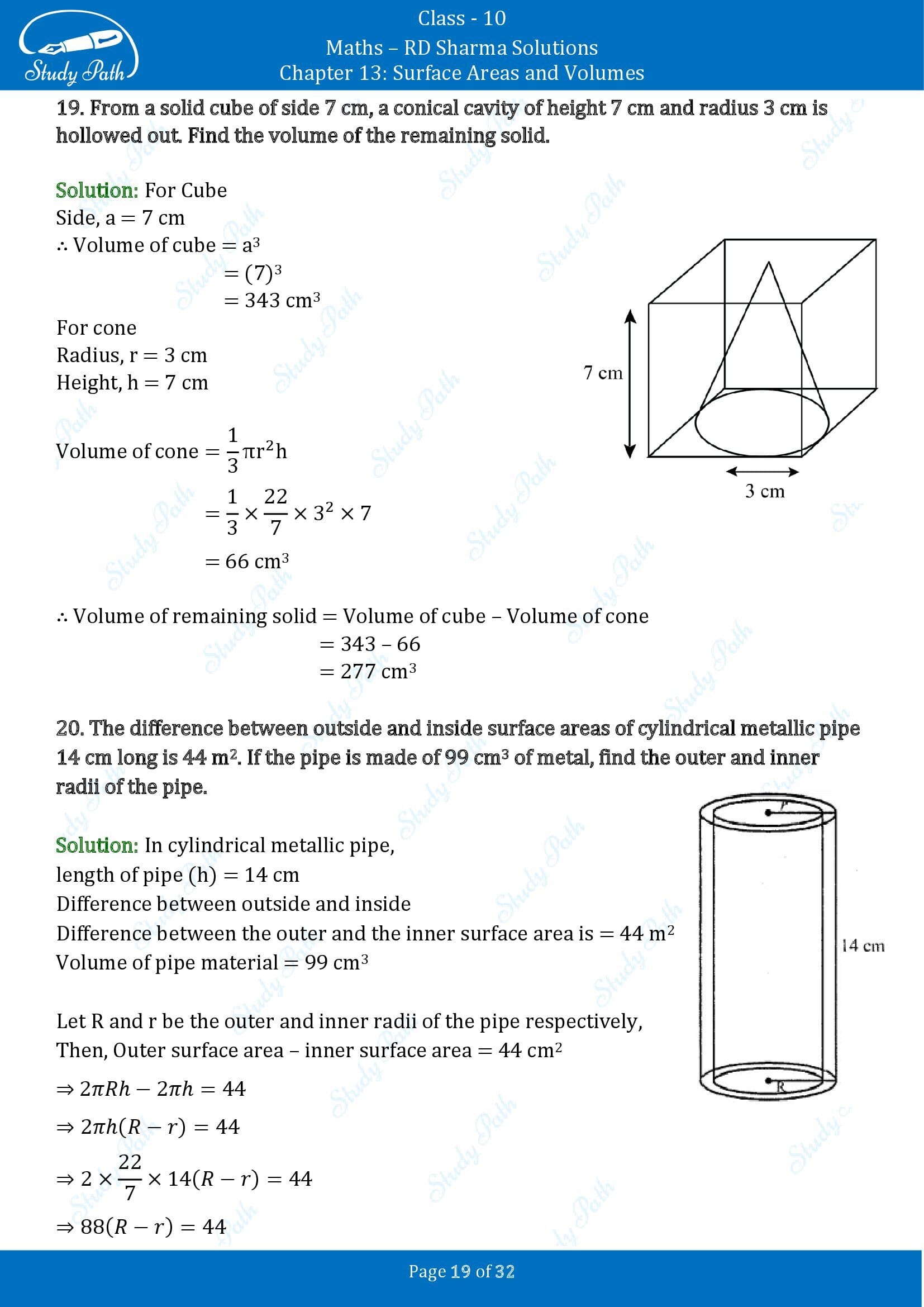 RD Sharma Solutions Class 10 Chapter 13 Surface Areas and Volumes Exercise 13.1 00019