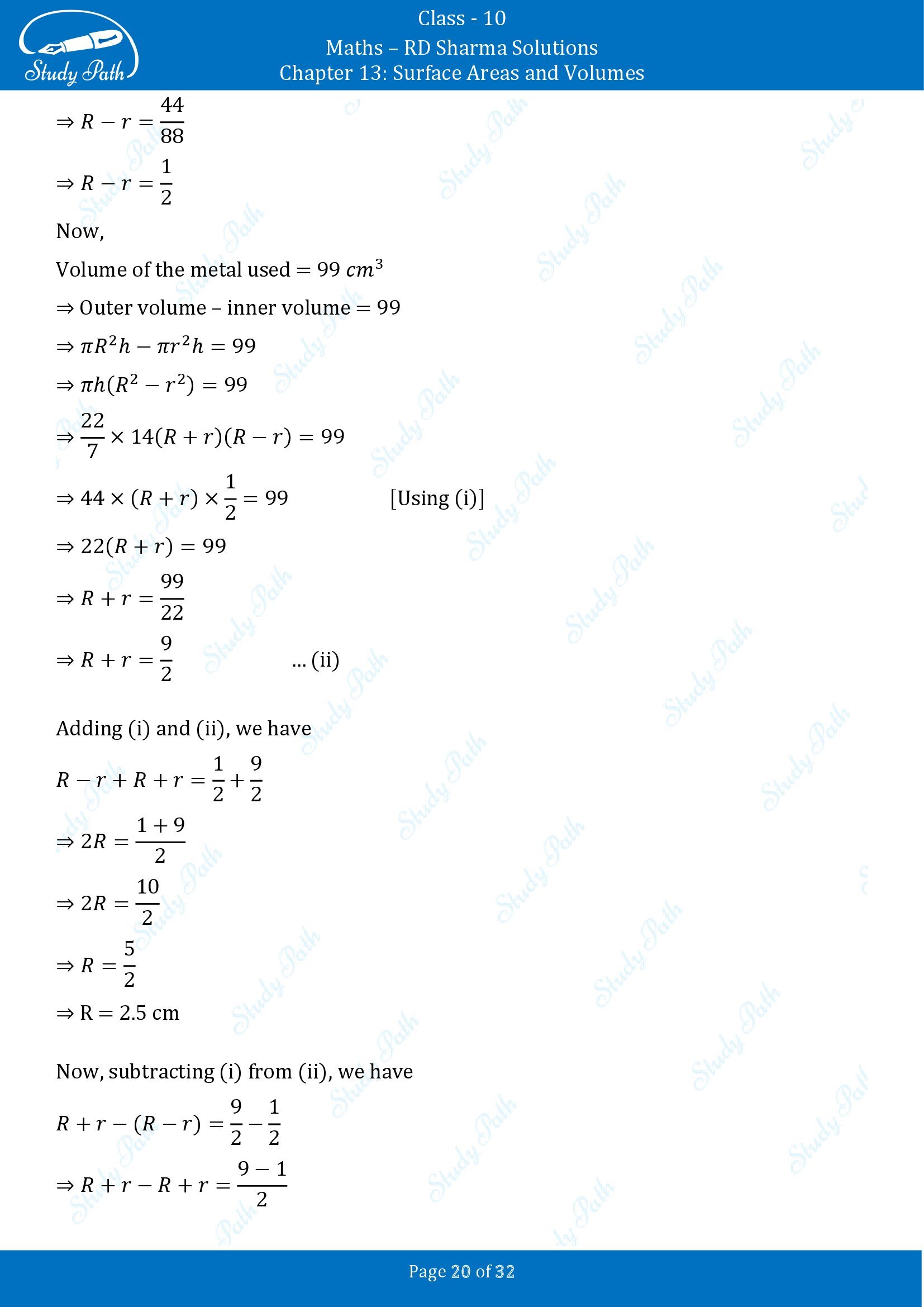 RD Sharma Solutions Class 10 Chapter 13 Surface Areas and Volumes Exercise 13.1 00020