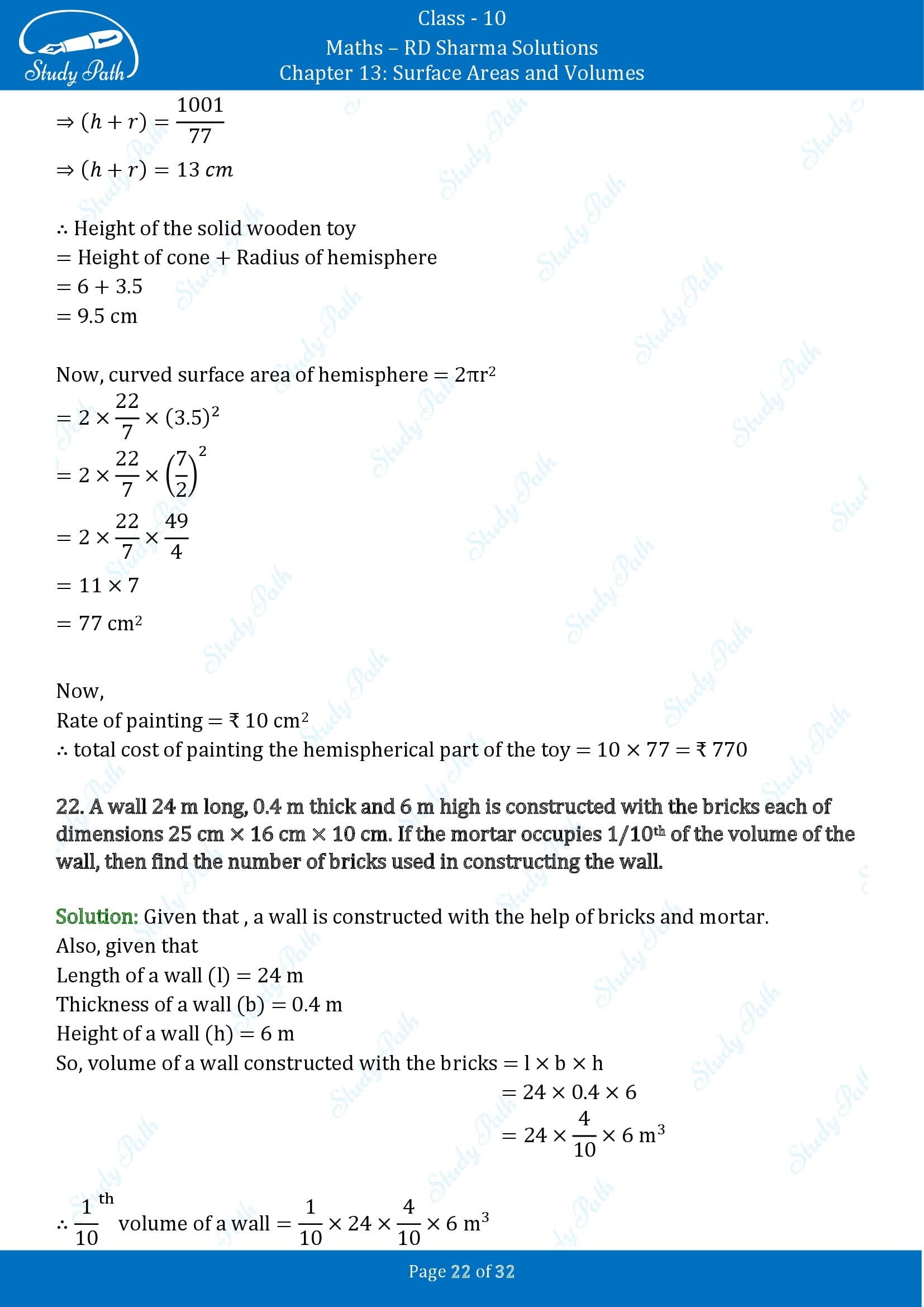 RD Sharma Solutions Class 10 Chapter 13 Surface Areas and Volumes Exercise 13.1 00022