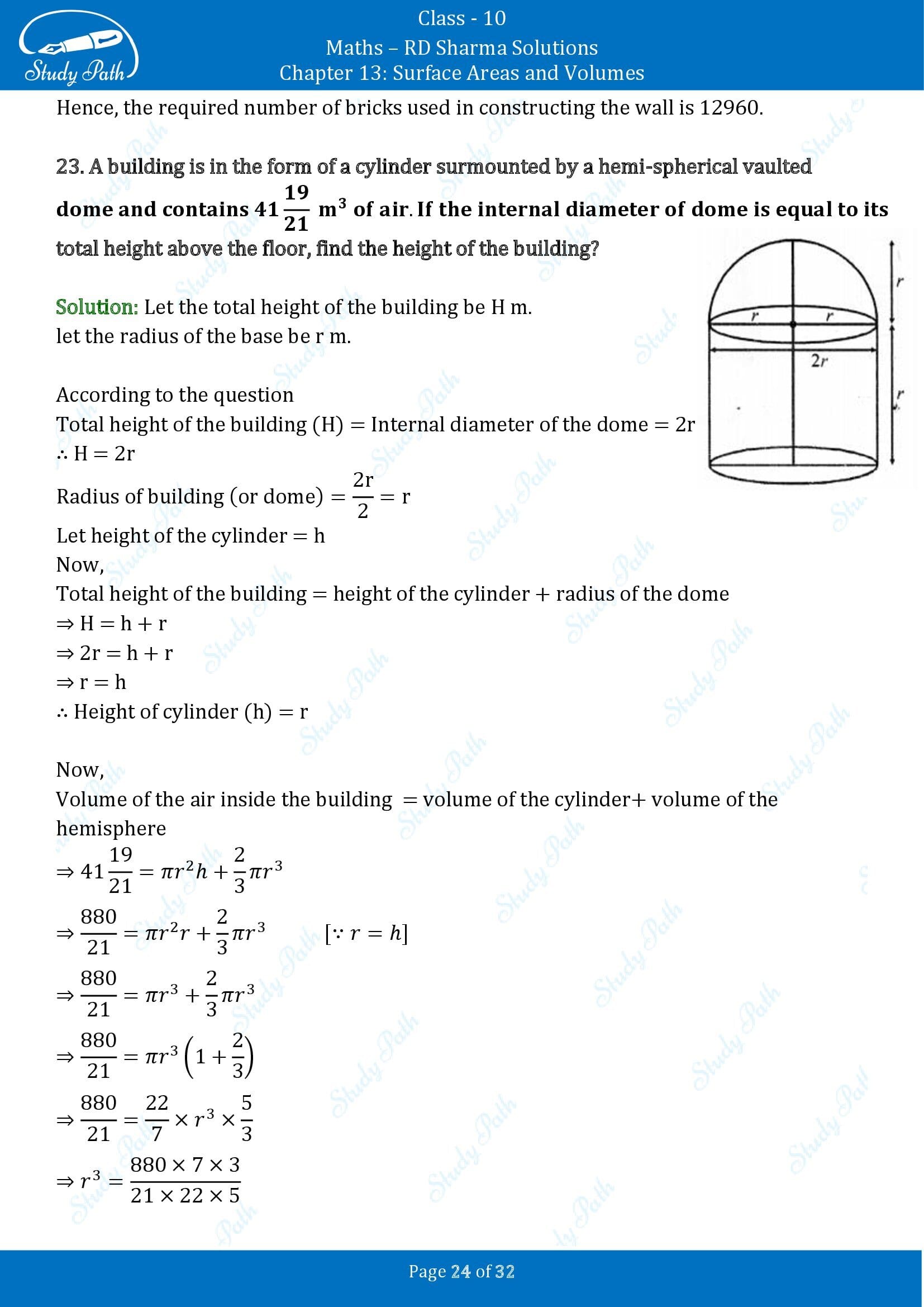 RD Sharma Solutions Class 10 Chapter 13 Surface Areas and Volumes Exercise 13.1 00024