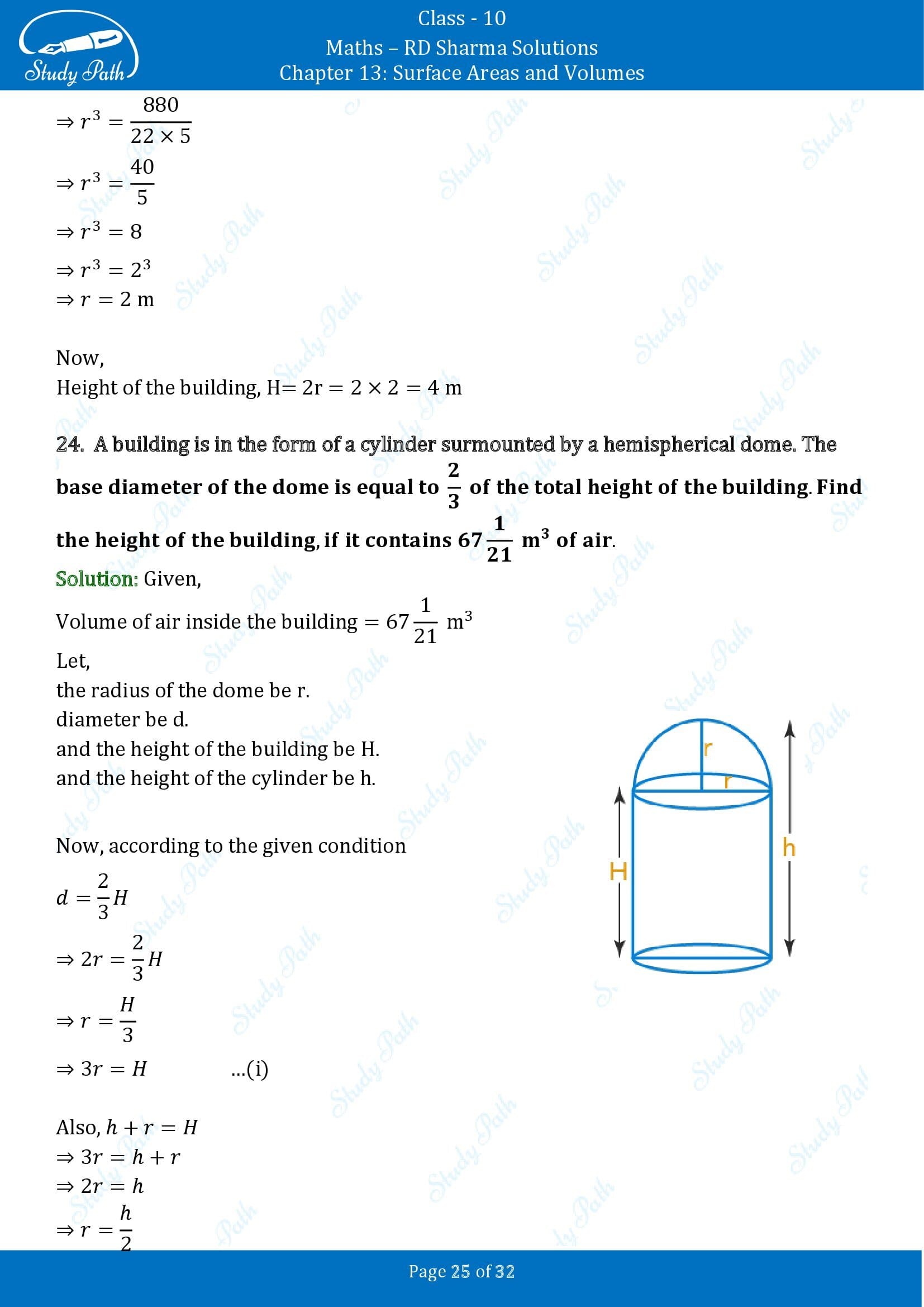 RD Sharma Solutions Class 10 Chapter 13 Surface Areas and Volumes Exercise 13.1 00025