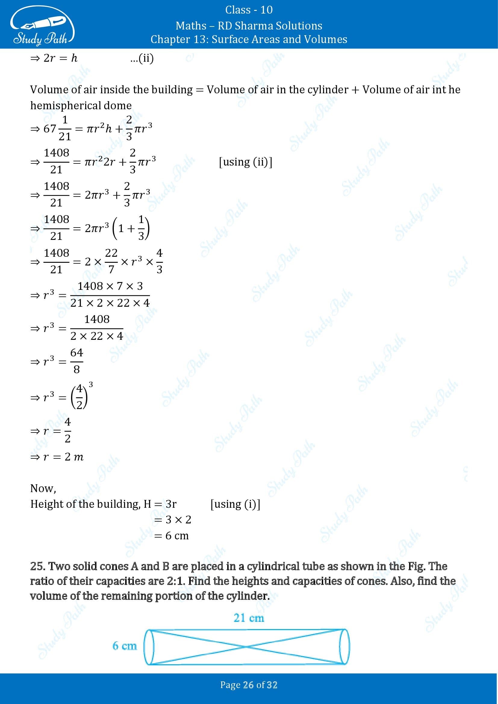 RD Sharma Solutions Class 10 Chapter 13 Surface Areas and Volumes Exercise 13.1 00026