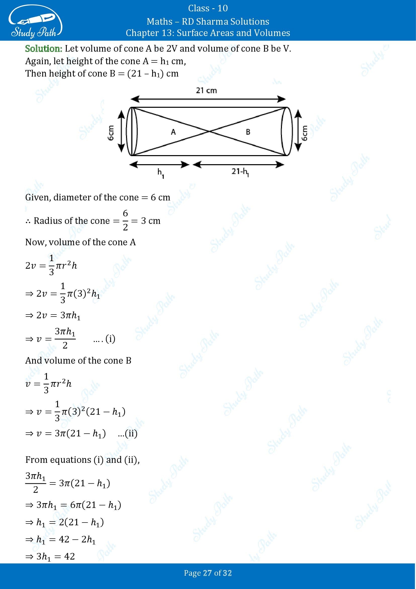 RD Sharma Solutions Class 10 Chapter 13 Surface Areas and Volumes Exercise 13.1 00027