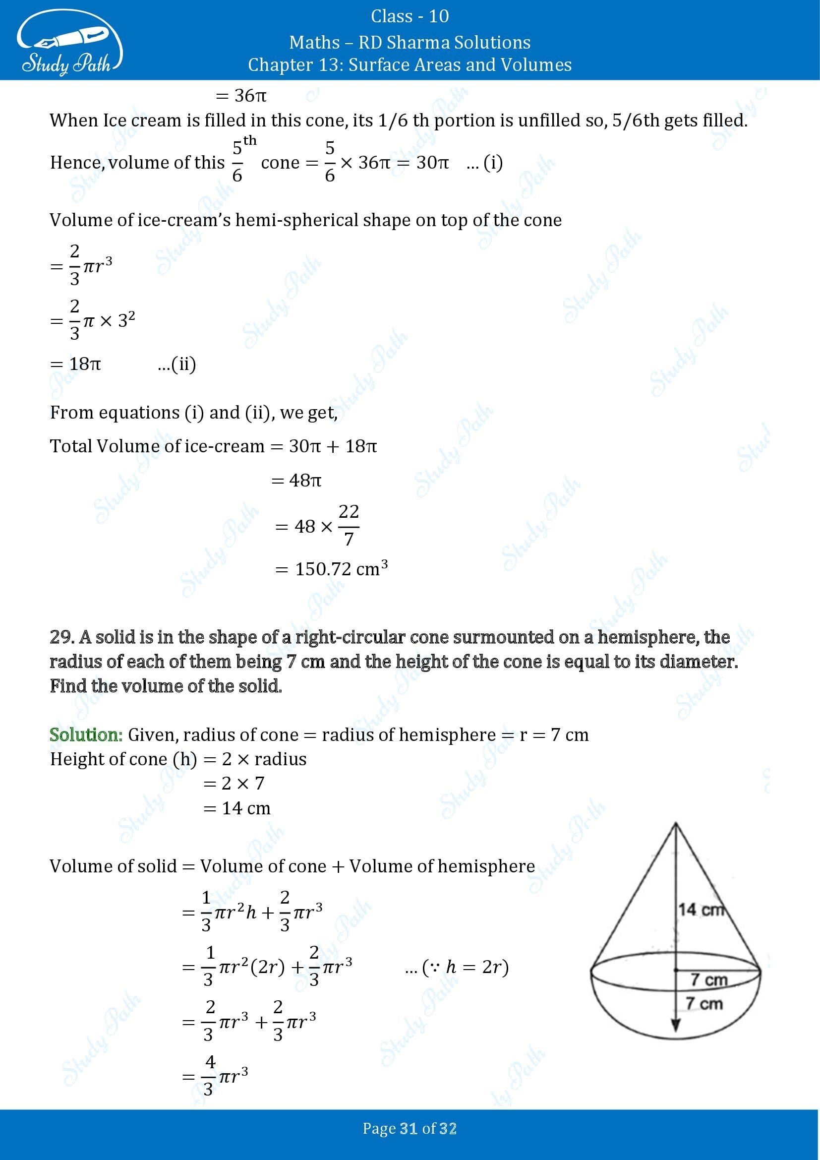 RD Sharma Solutions Class 10 Chapter 13 Surface Areas and Volumes Exercise 13.1 00031