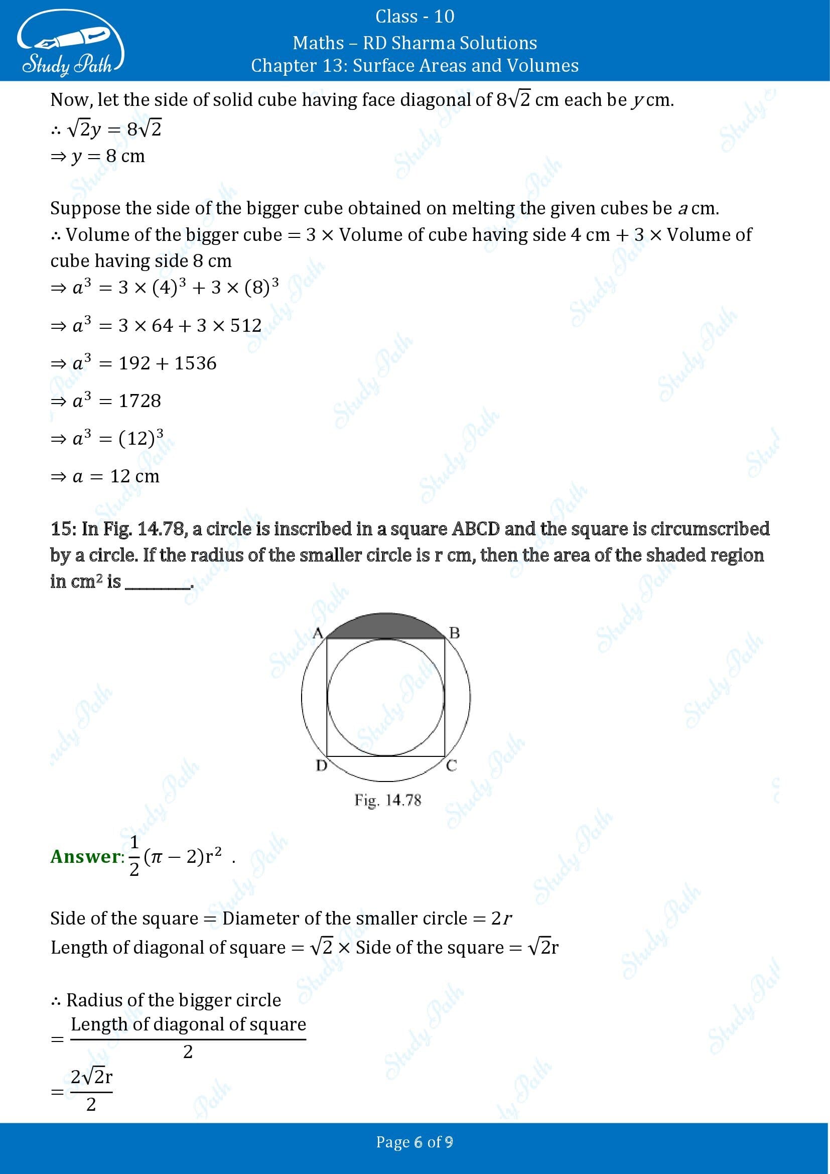 RD Sharma Solutions Class 10 Chapter 13 Surface Areas and Volumes Fill in the Blank Type Questions FBQs 00006