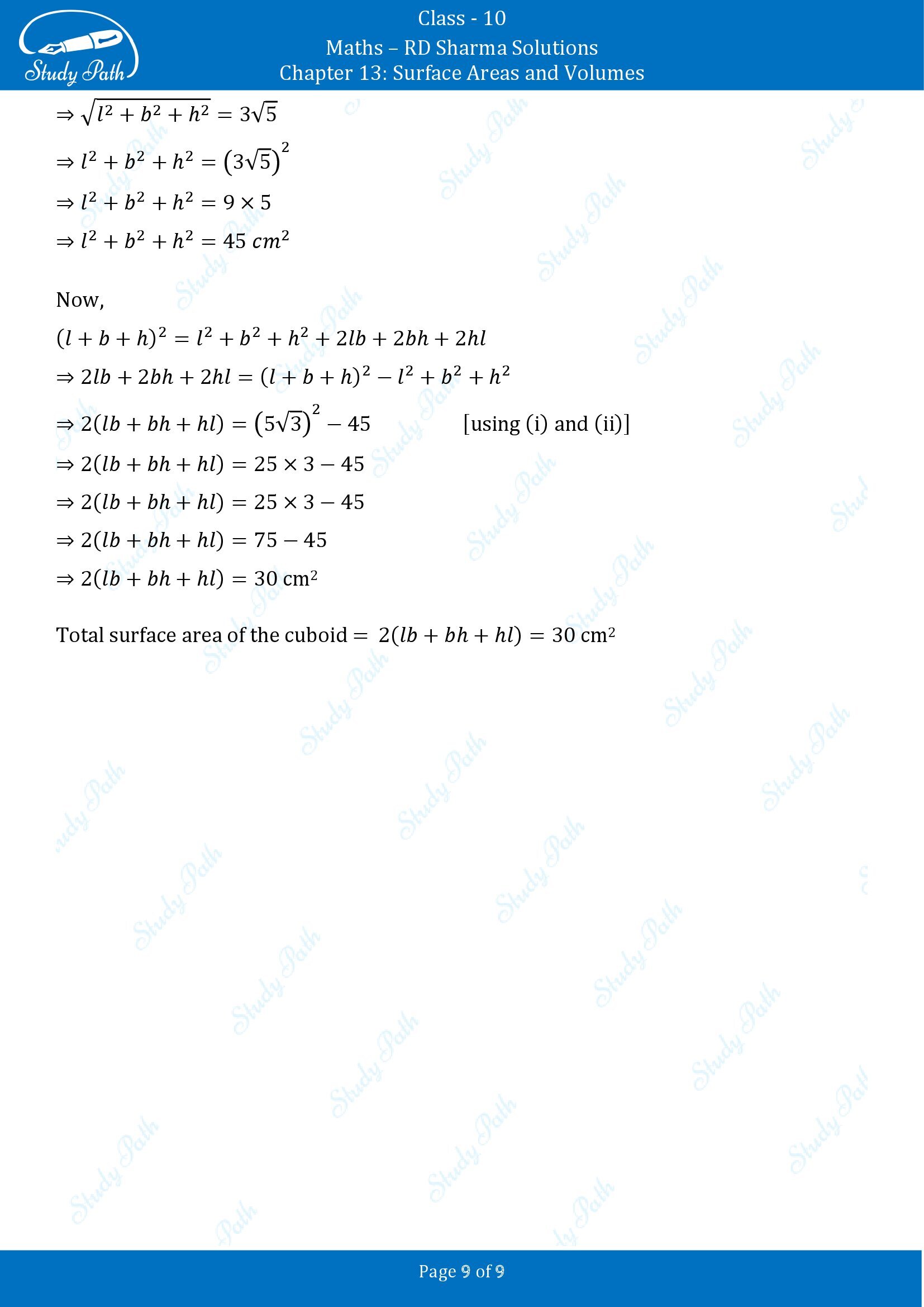 RD Sharma Solutions Class 10 Chapter 13 Surface Areas and Volumes Fill in the Blank Type Questions FBQs 00009