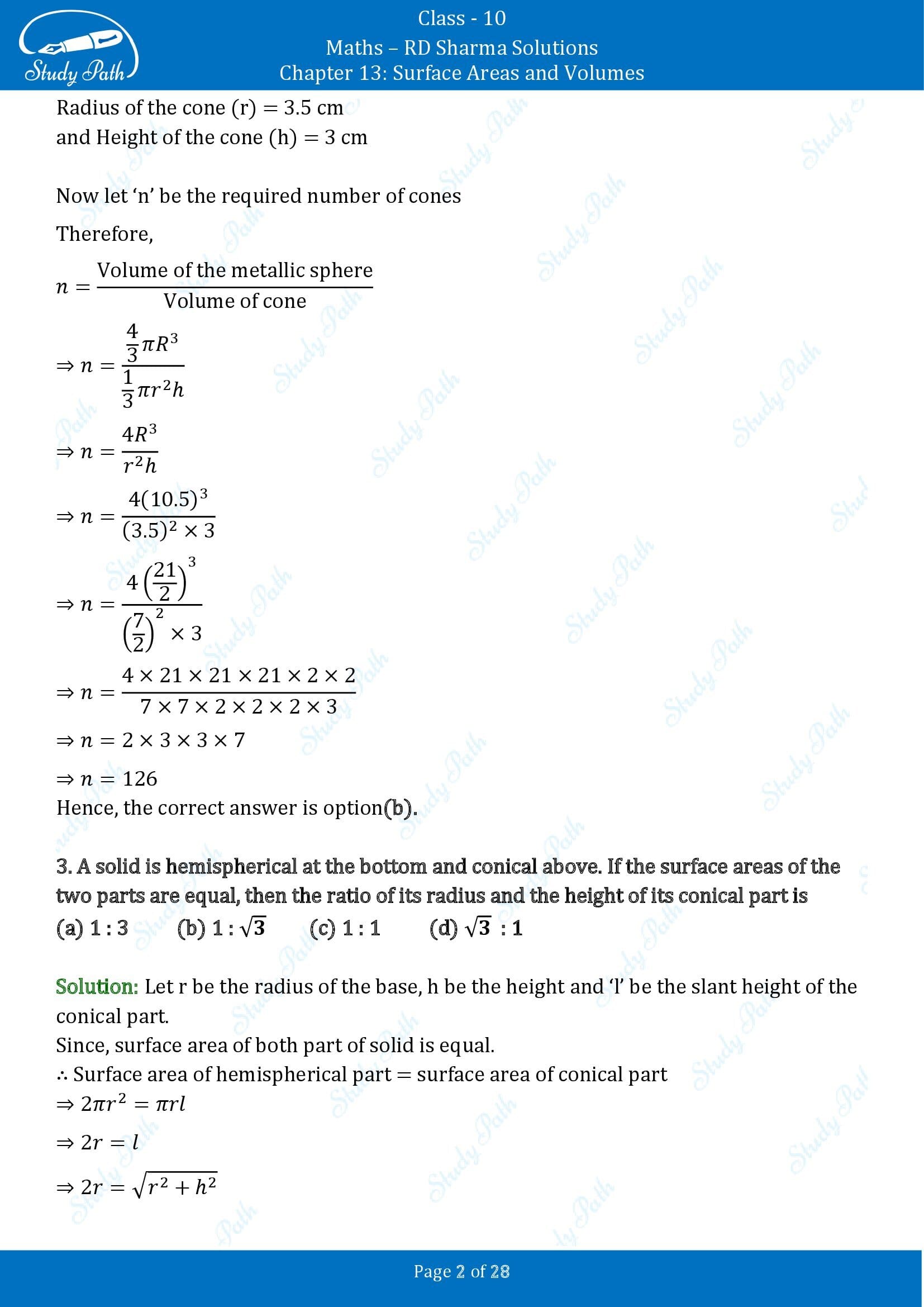 RD Sharma Solutions Class 10 Chapter 13 Surface Areas and Volumes Multiple Choice Questions MCQs 00002