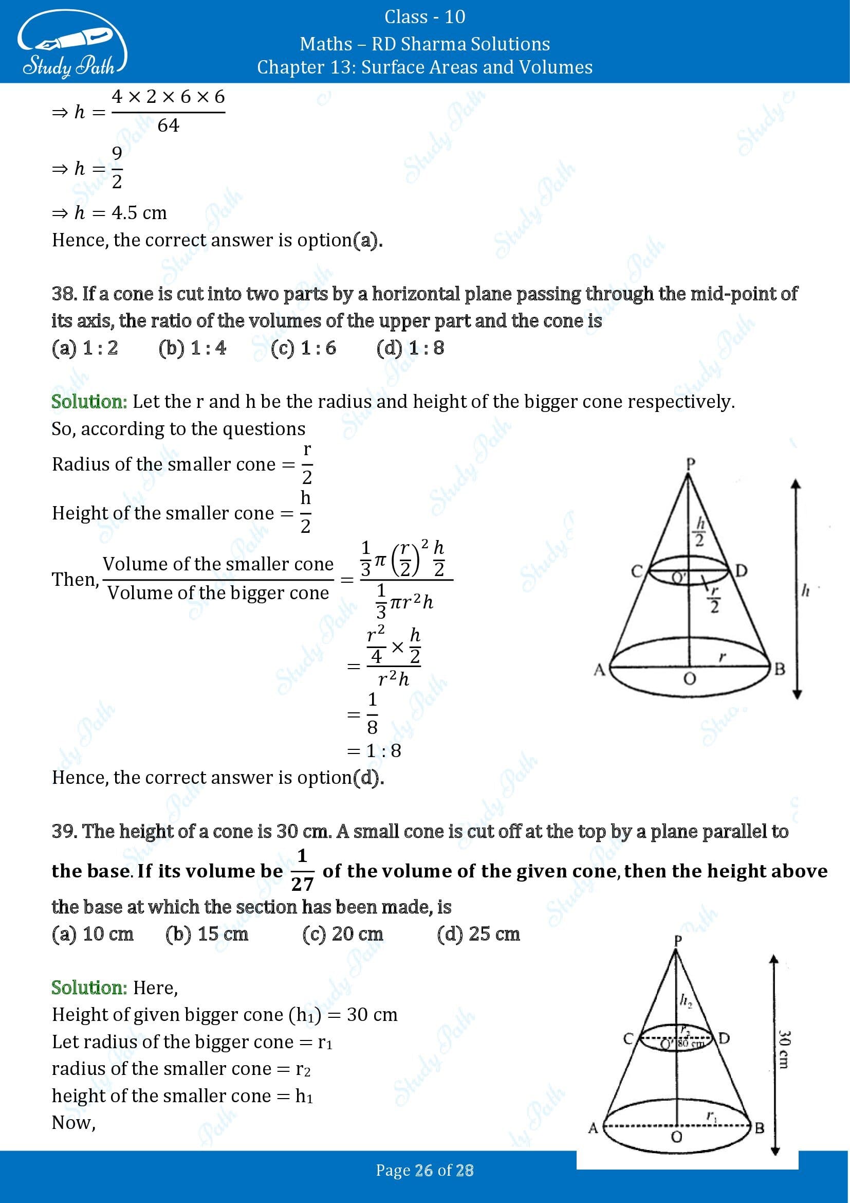 RD Sharma Solutions Class 10 Chapter 13 Surface Areas and Volumes Multiple Choice Questions MCQs 00026