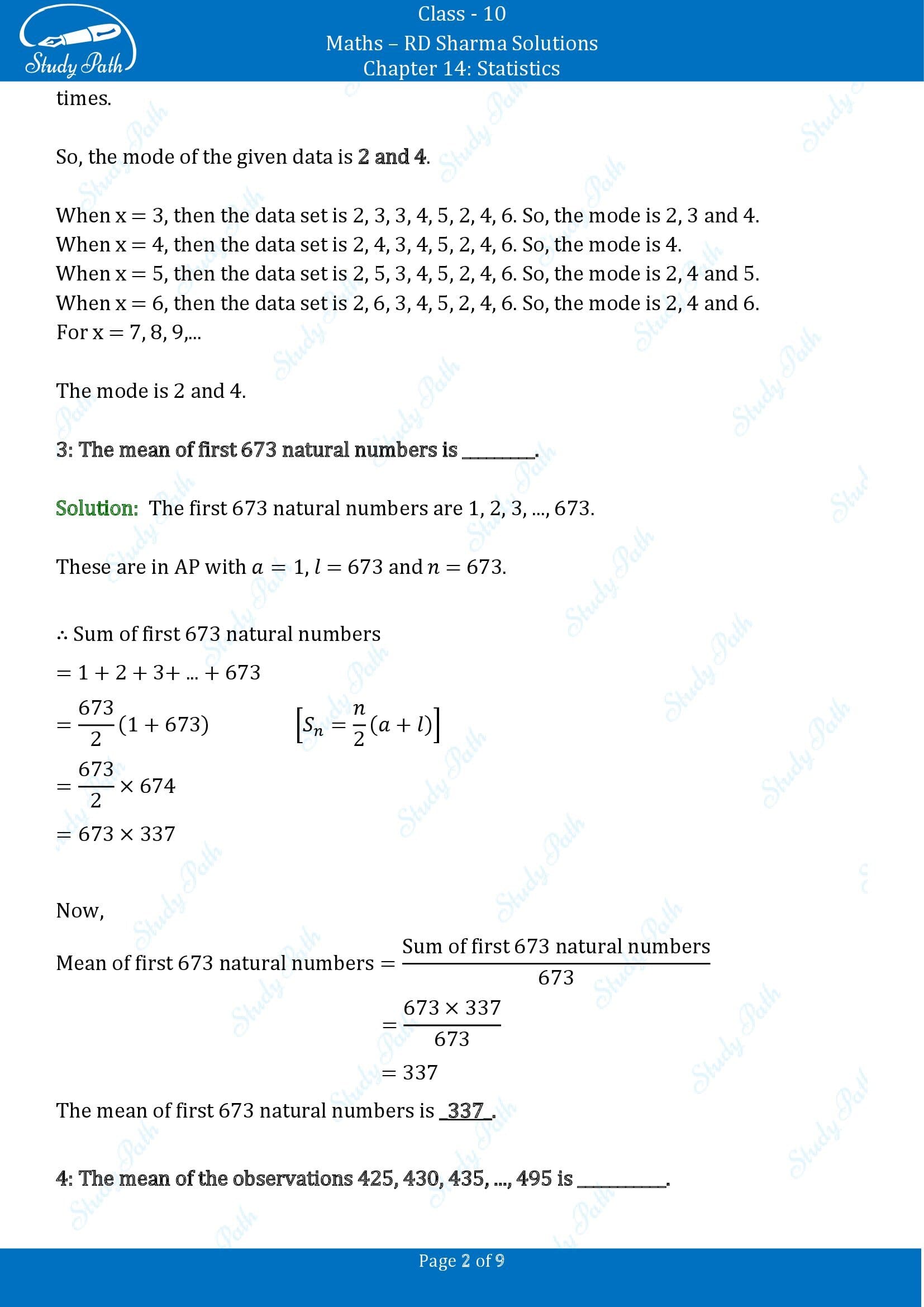 RD Sharma Solutions Class 10 Chapter 14 Statistics Fill in the Blank Type Questions FBQs 00002