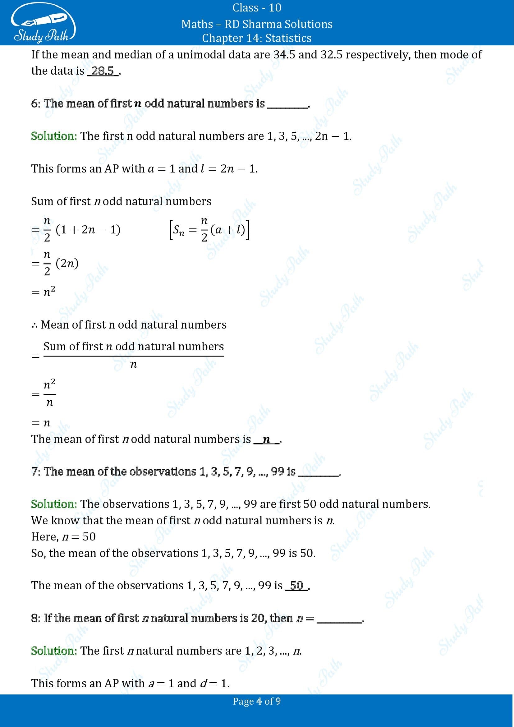 RD Sharma Solutions Class 10 Chapter 14 Statistics Fill in the Blank Type Questions FBQs 00004