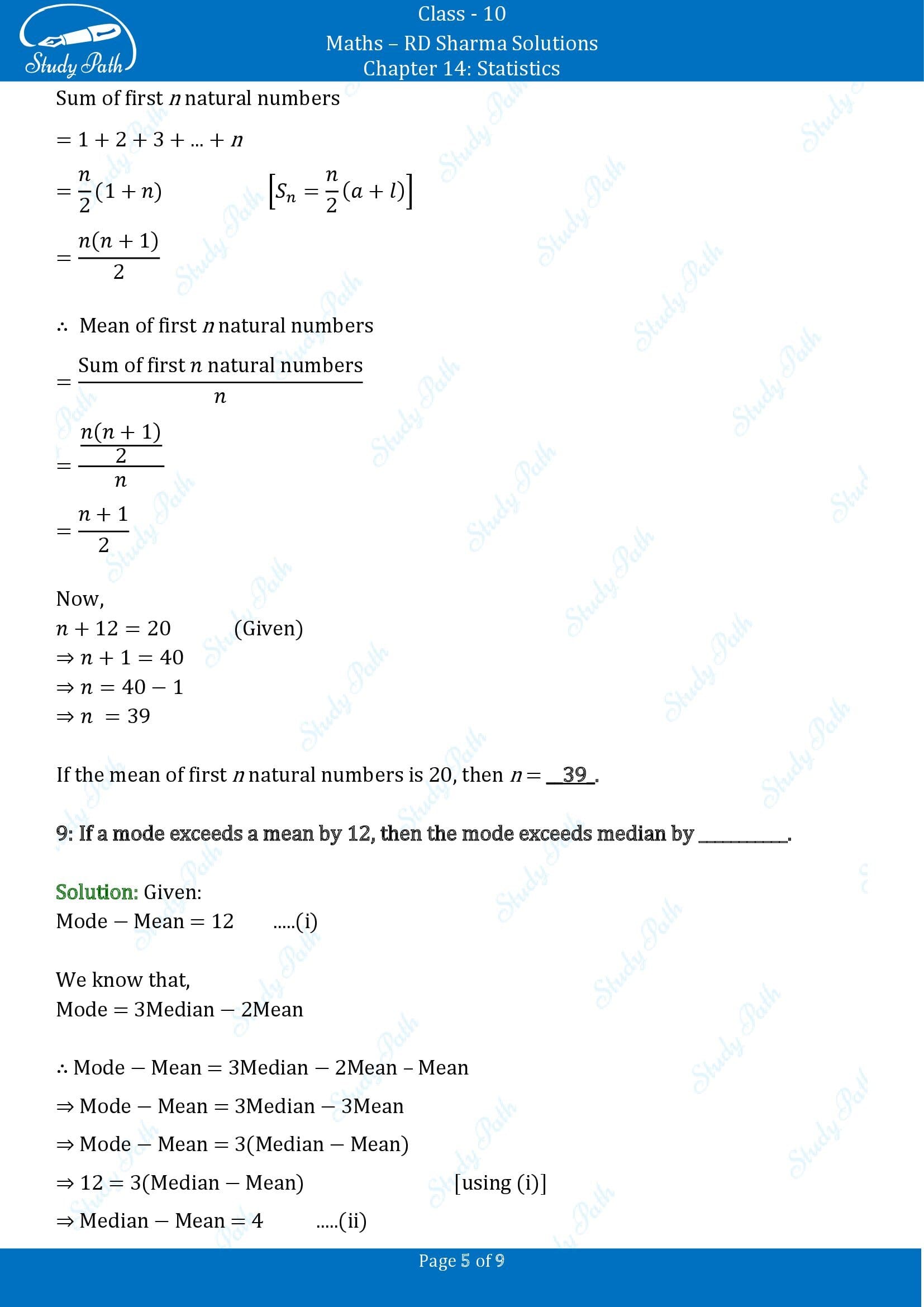 RD Sharma Solutions Class 10 Chapter 14 Statistics Fill in the Blank Type Questions FBQs 00005