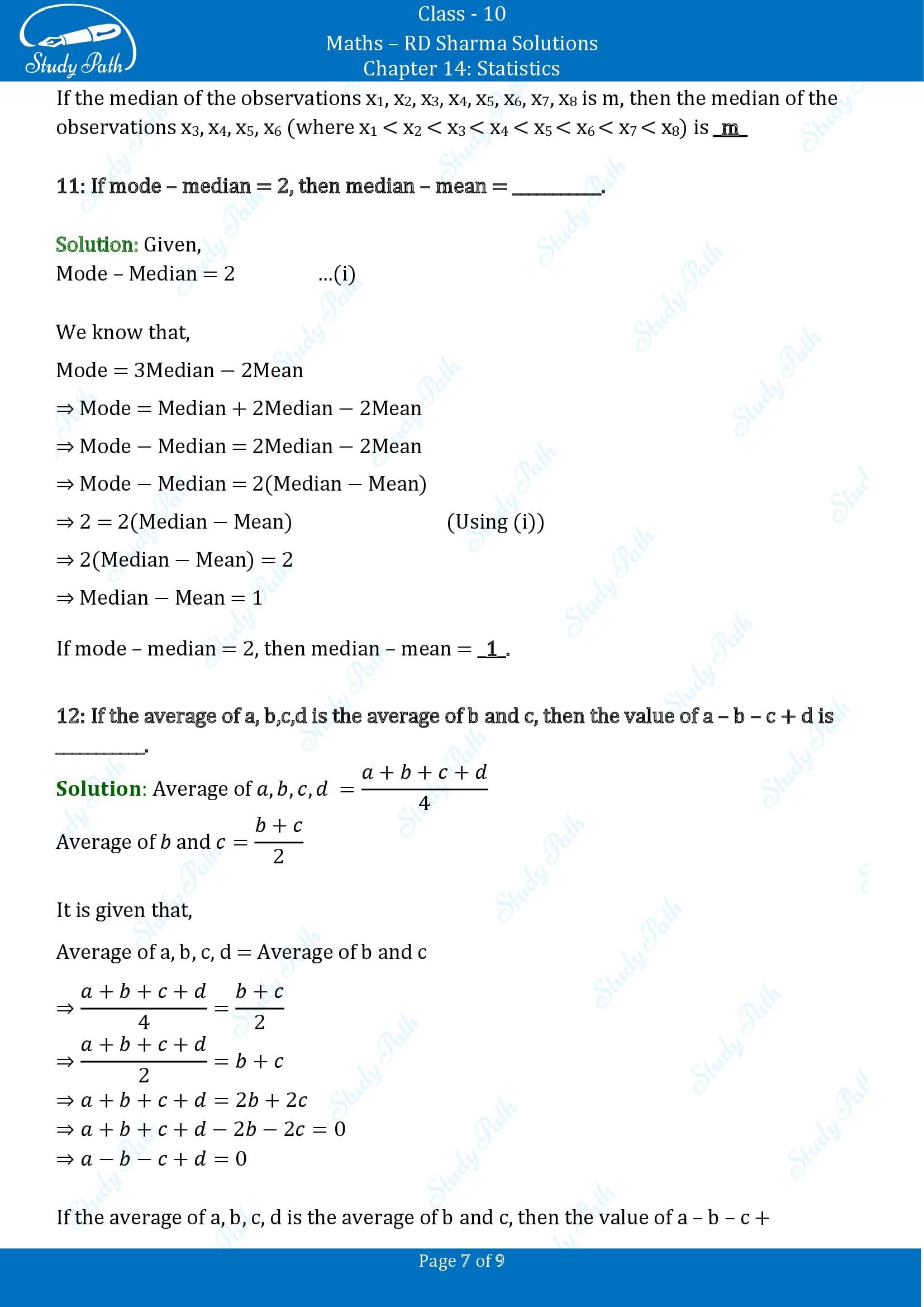 RD Sharma Solutions Class 10 Chapter 14 Statistics Fill in the Blank Type Questions FBQs 00007