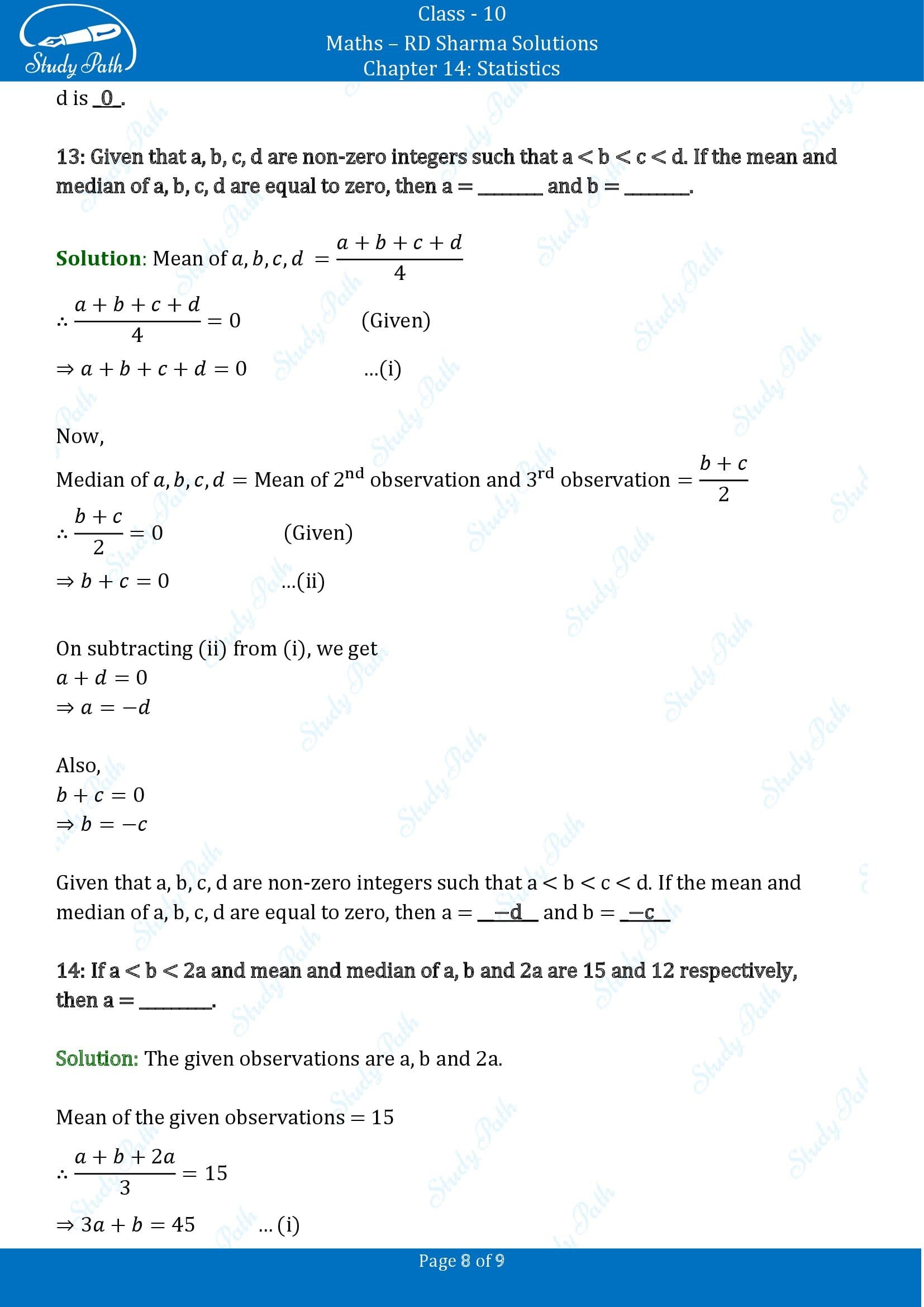 RD Sharma Solutions Class 10 Chapter 14 Statistics Fill in the Blank Type Questions FBQs 00008