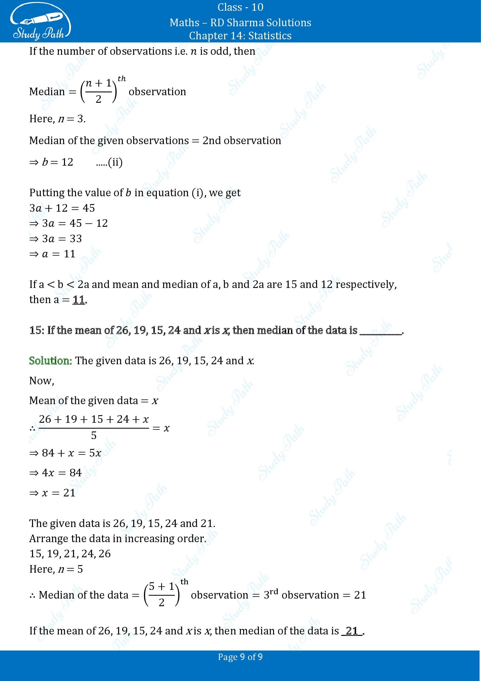 RD Sharma Solutions Class 10 Chapter 14 Statistics Fill in the Blank Type Questions FBQs 00009