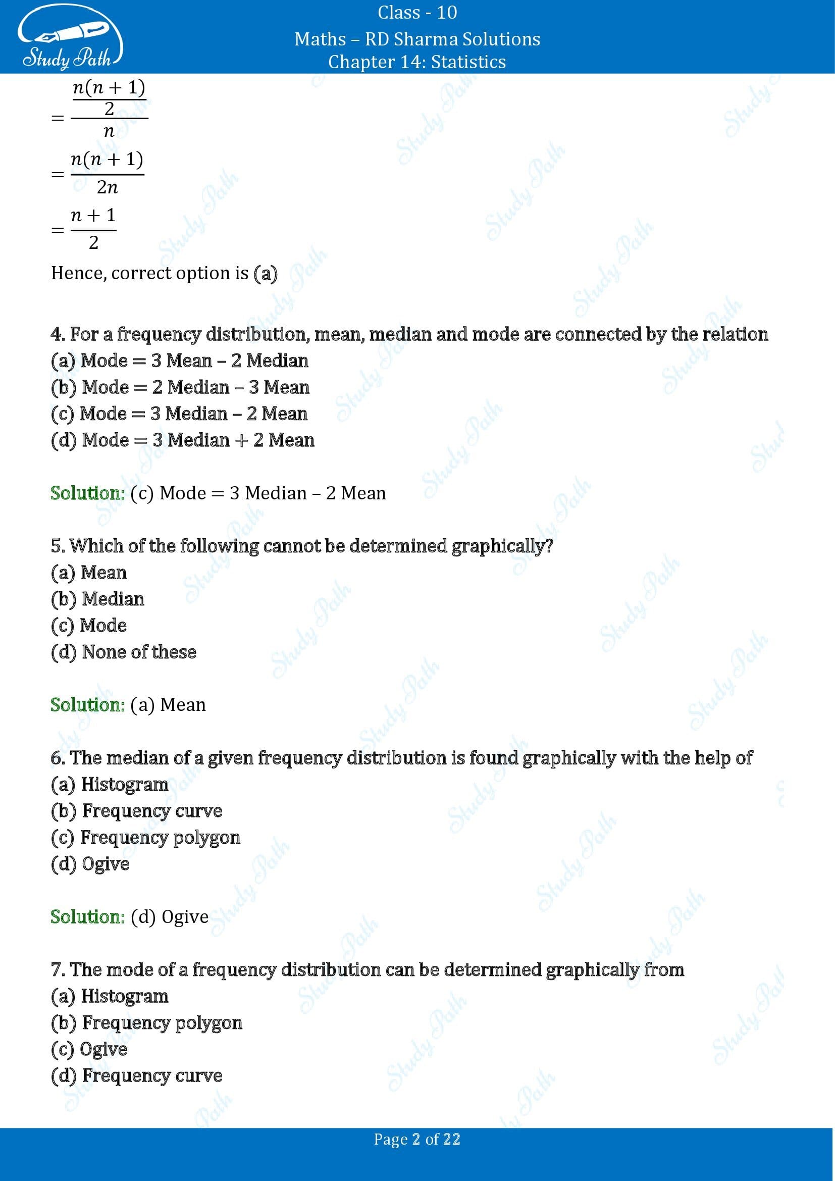 RD Sharma Solutions Class 10 Chapter 14 Statistics Multiple Choice Questions MCQs 00002