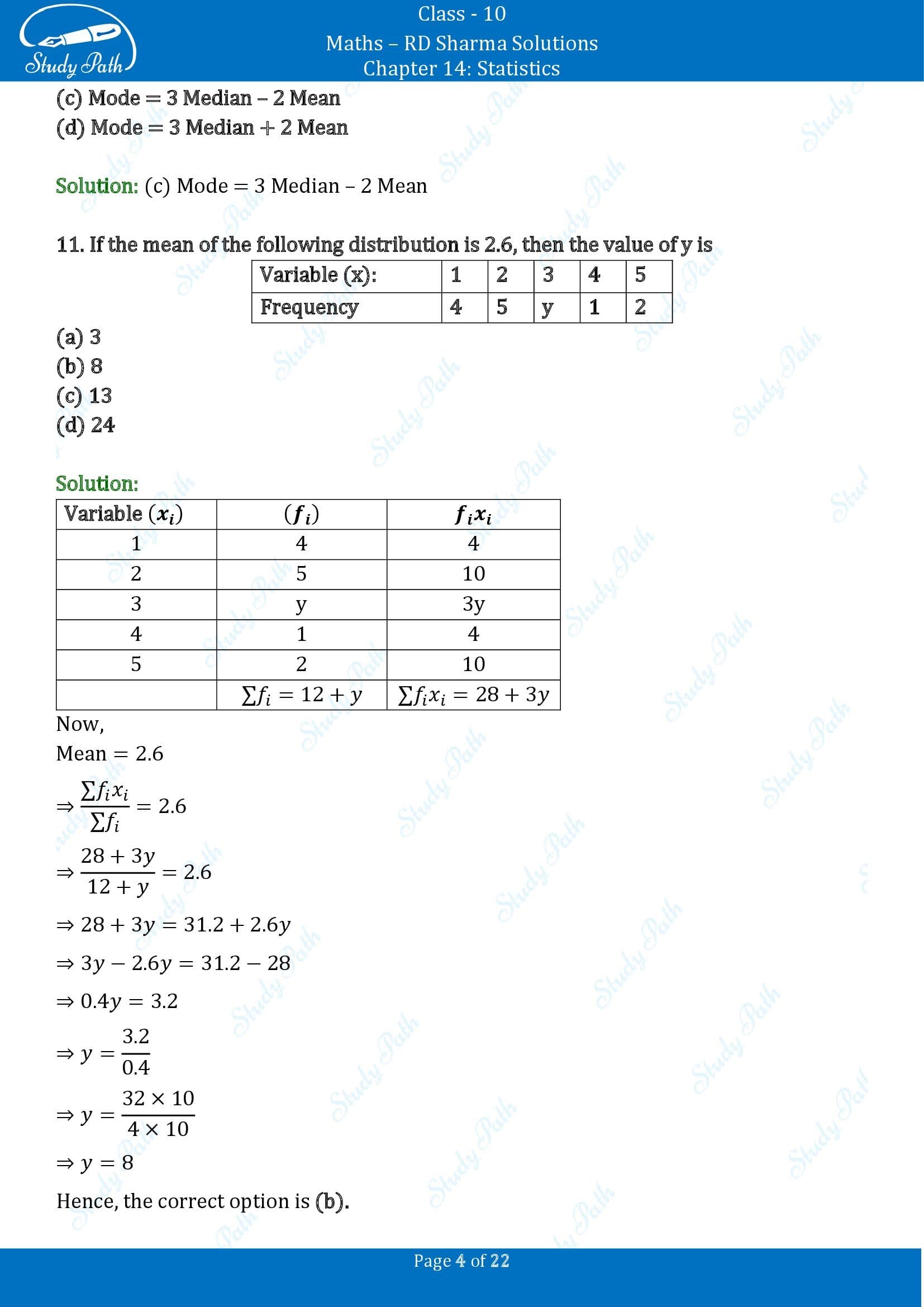 RD Sharma Solutions Class 10 Chapter 14 Statistics Multiple Choice Questions MCQs 00004