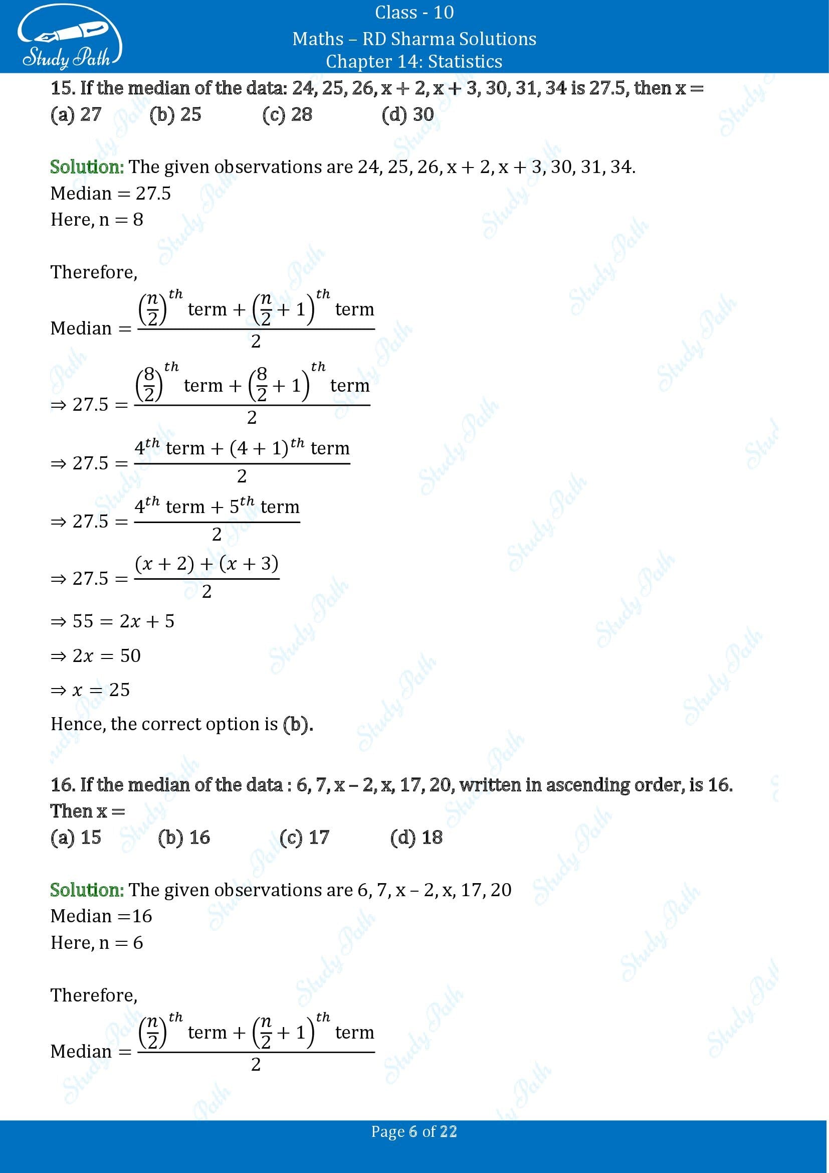 RD Sharma Solutions Class 10 Chapter 14 Statistics Multiple Choice Questions MCQs 00006