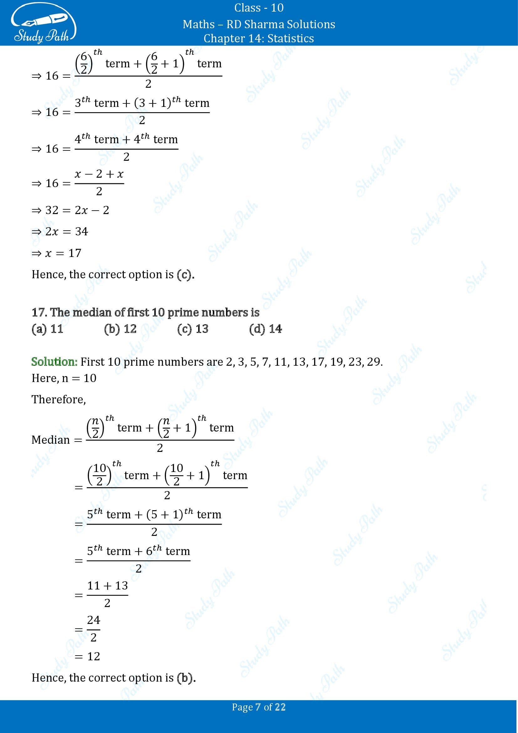 RD Sharma Solutions Class 10 Chapter 14 Statistics Multiple Choice Questions MCQs 00007