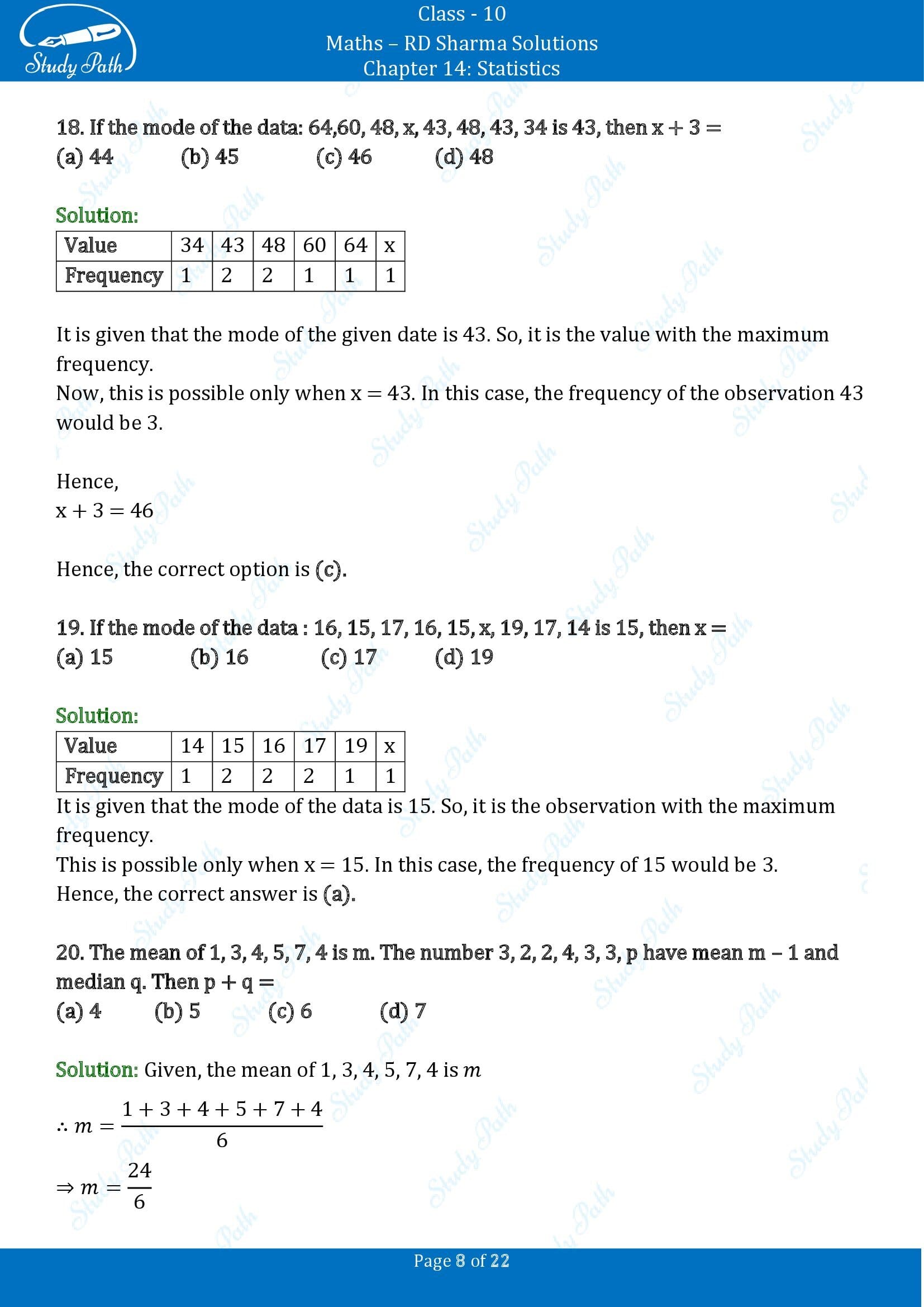 RD Sharma Solutions Class 10 Chapter 14 Statistics Multiple Choice Questions MCQs 00008