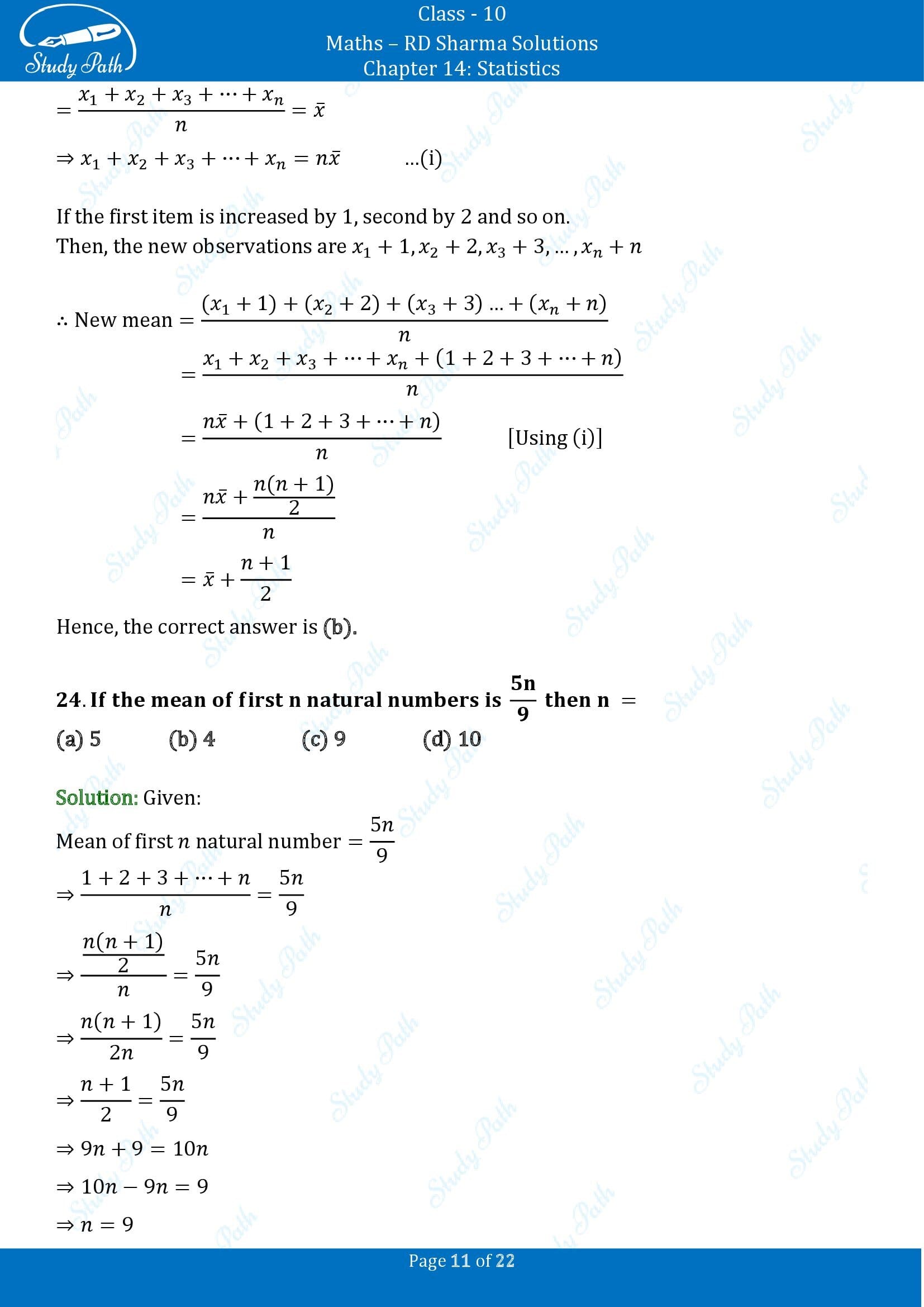 RD Sharma Solutions Class 10 Chapter 14 Statistics Multiple Choice Questions MCQs 00011