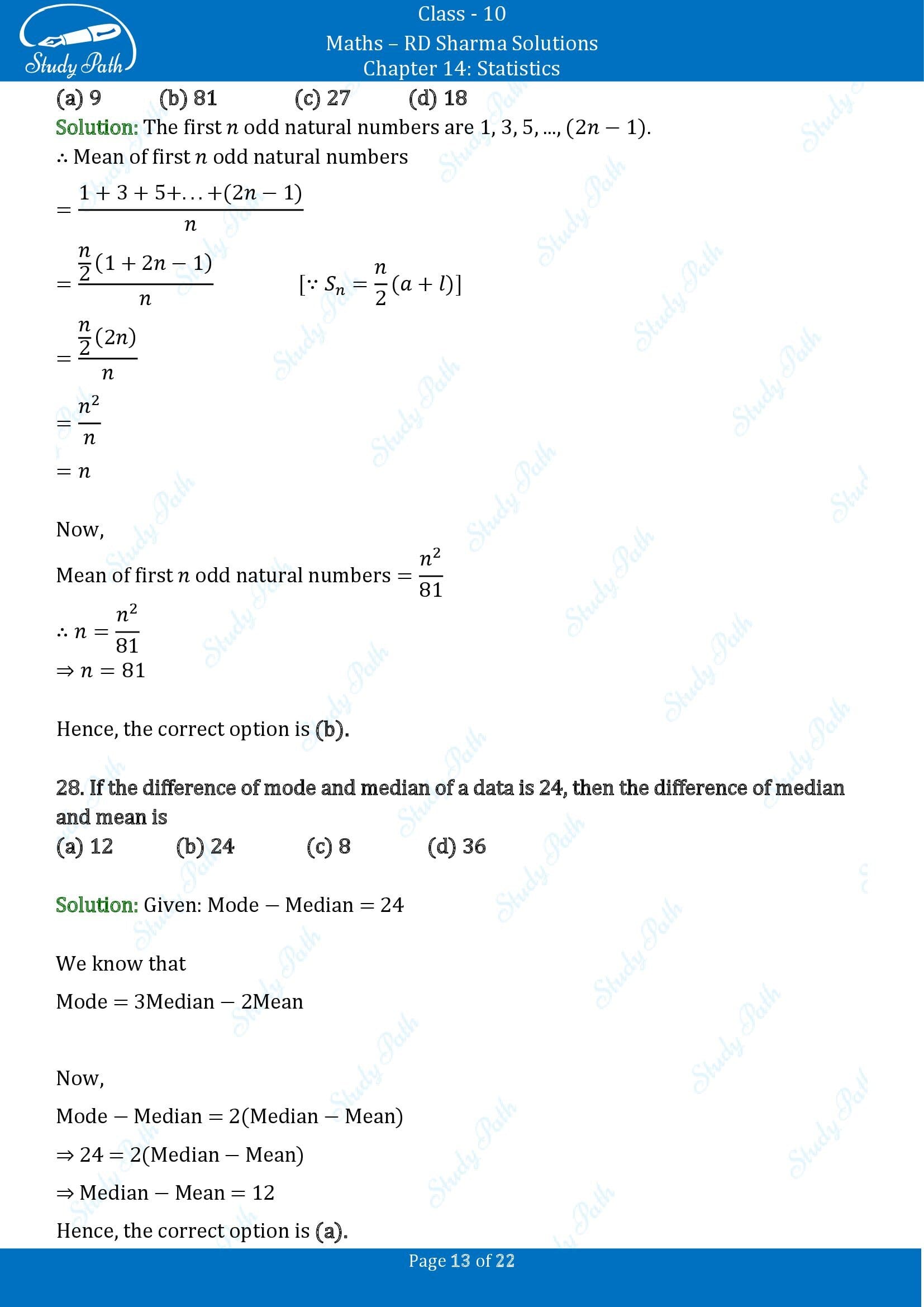 RD Sharma Solutions Class 10 Chapter 14 Statistics Multiple Choice Questions MCQs 00013