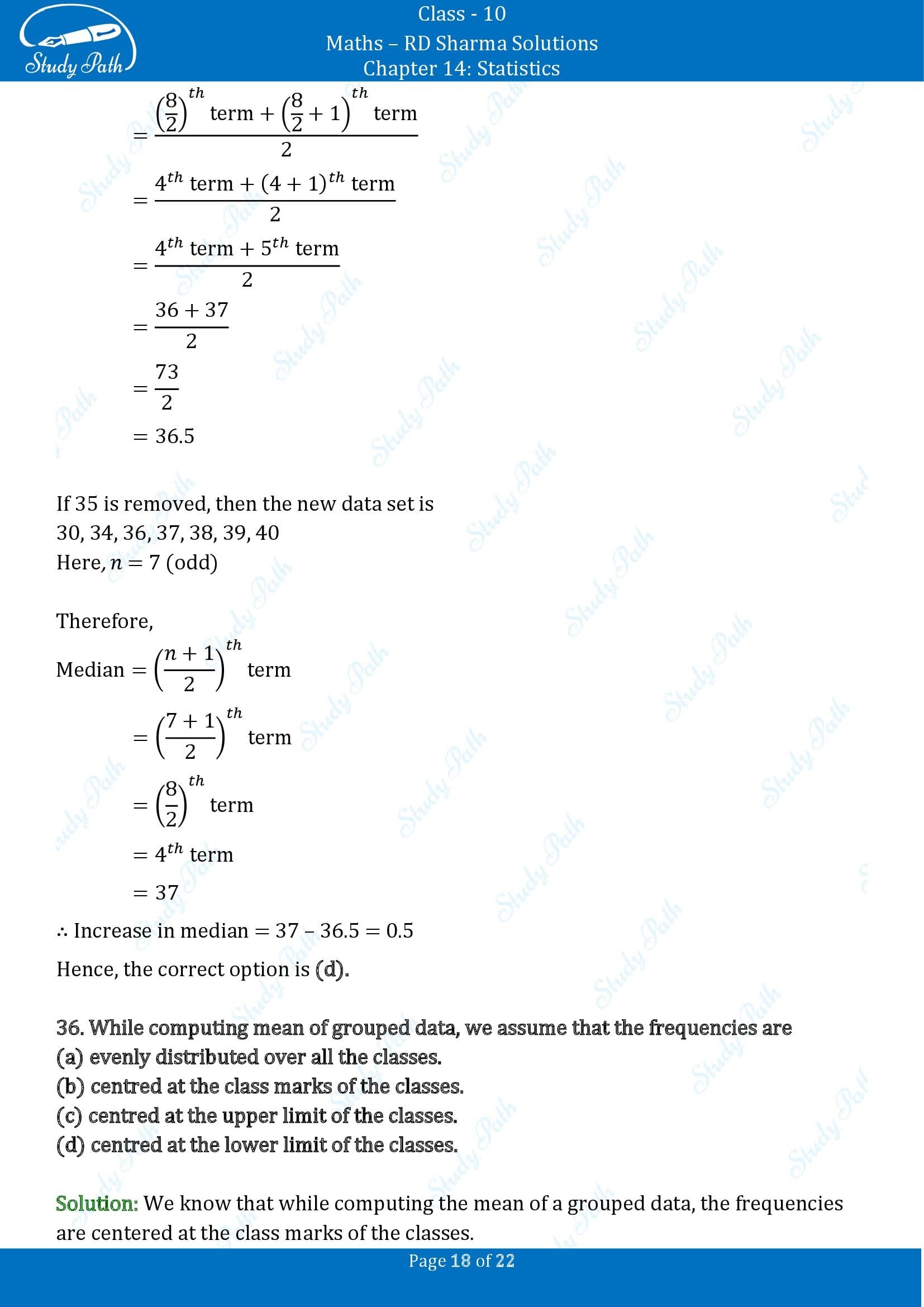 RD Sharma Solutions Class 10 Chapter 14 Statistics Multiple Choice Questions MCQs 00018