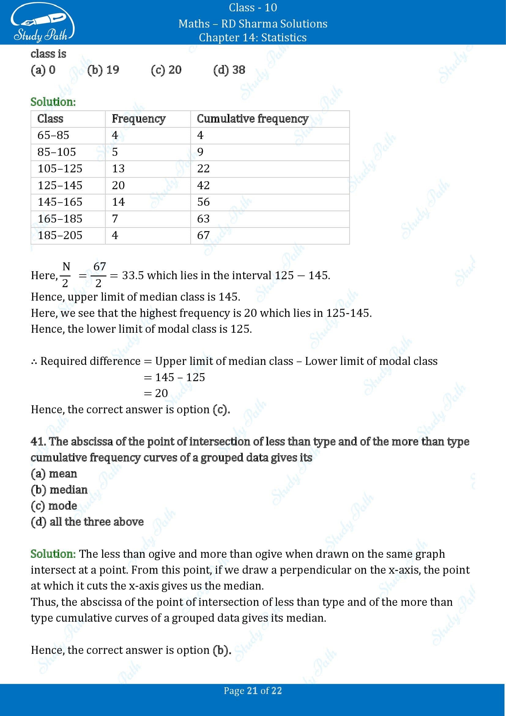 RD Sharma Solutions Class 10 Chapter 14 Statistics Multiple Choice Questions MCQs 00021