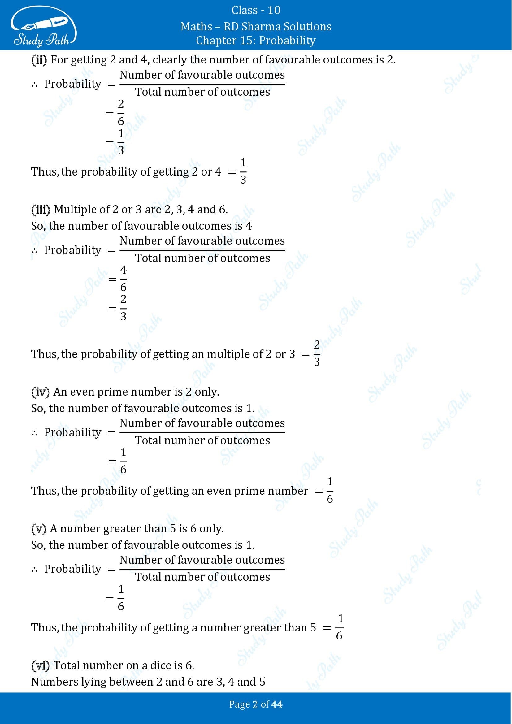 RD Sharma Solutions Class 10 Chapter 15 Probability Exercise 15.1 00002