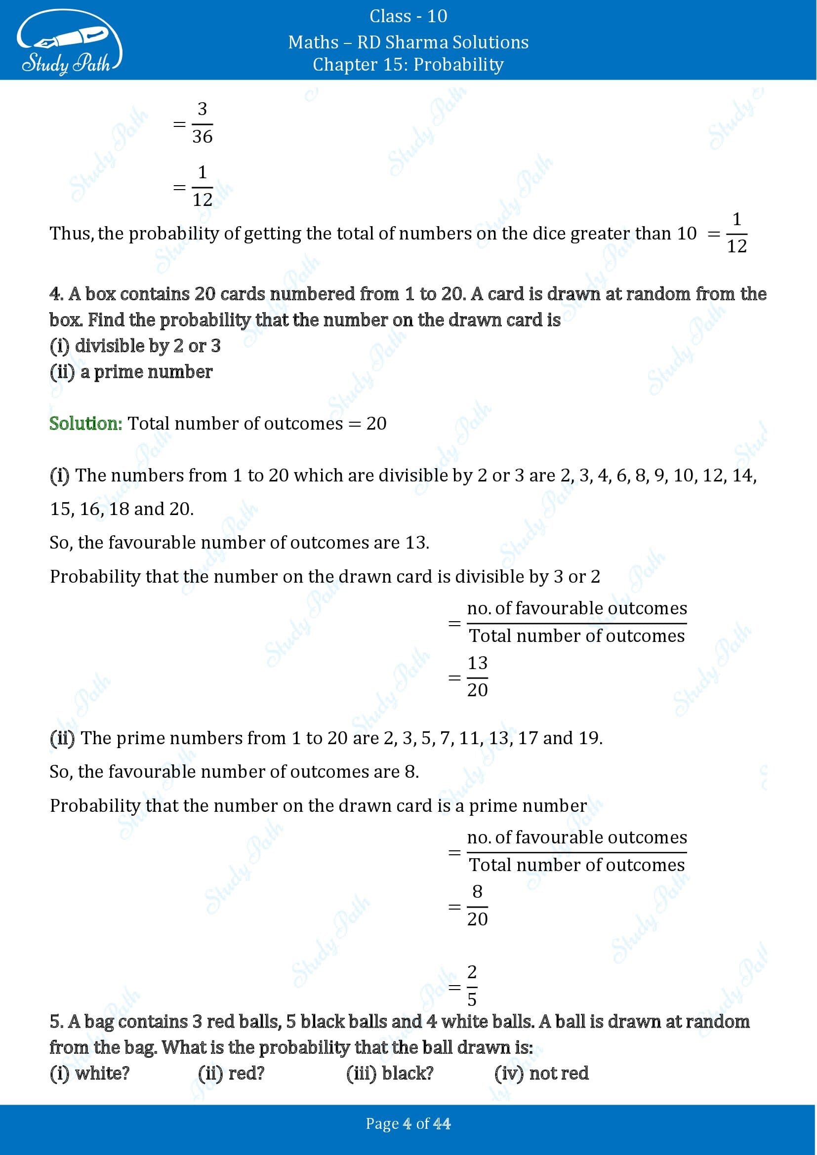 RD Sharma Solutions Class 10 Chapter 15 Probability Exercise 15.1 00004