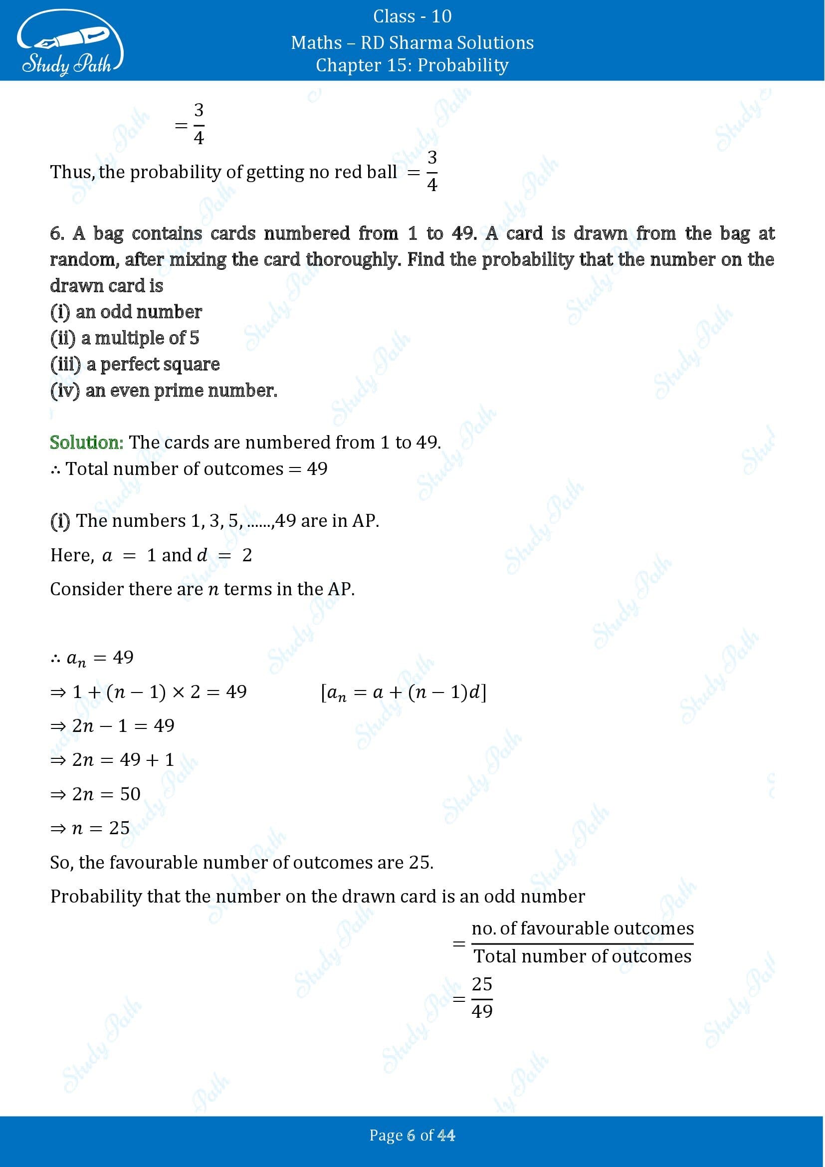 RD Sharma Solutions Class 10 Chapter 15 Probability Exercise 15.1 00006