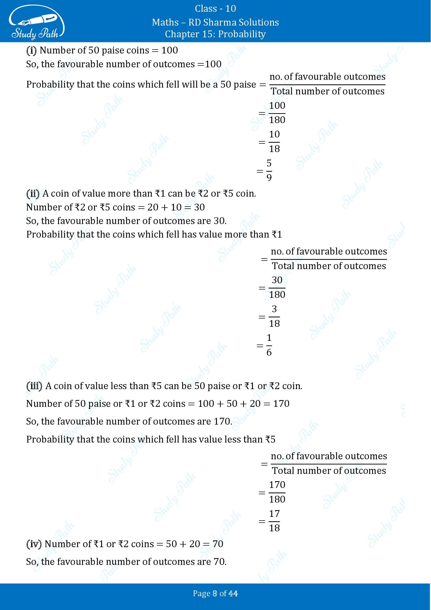 RD Sharma Solutions Class 10 Chapter 15 Probability Exercise 15.1 00008