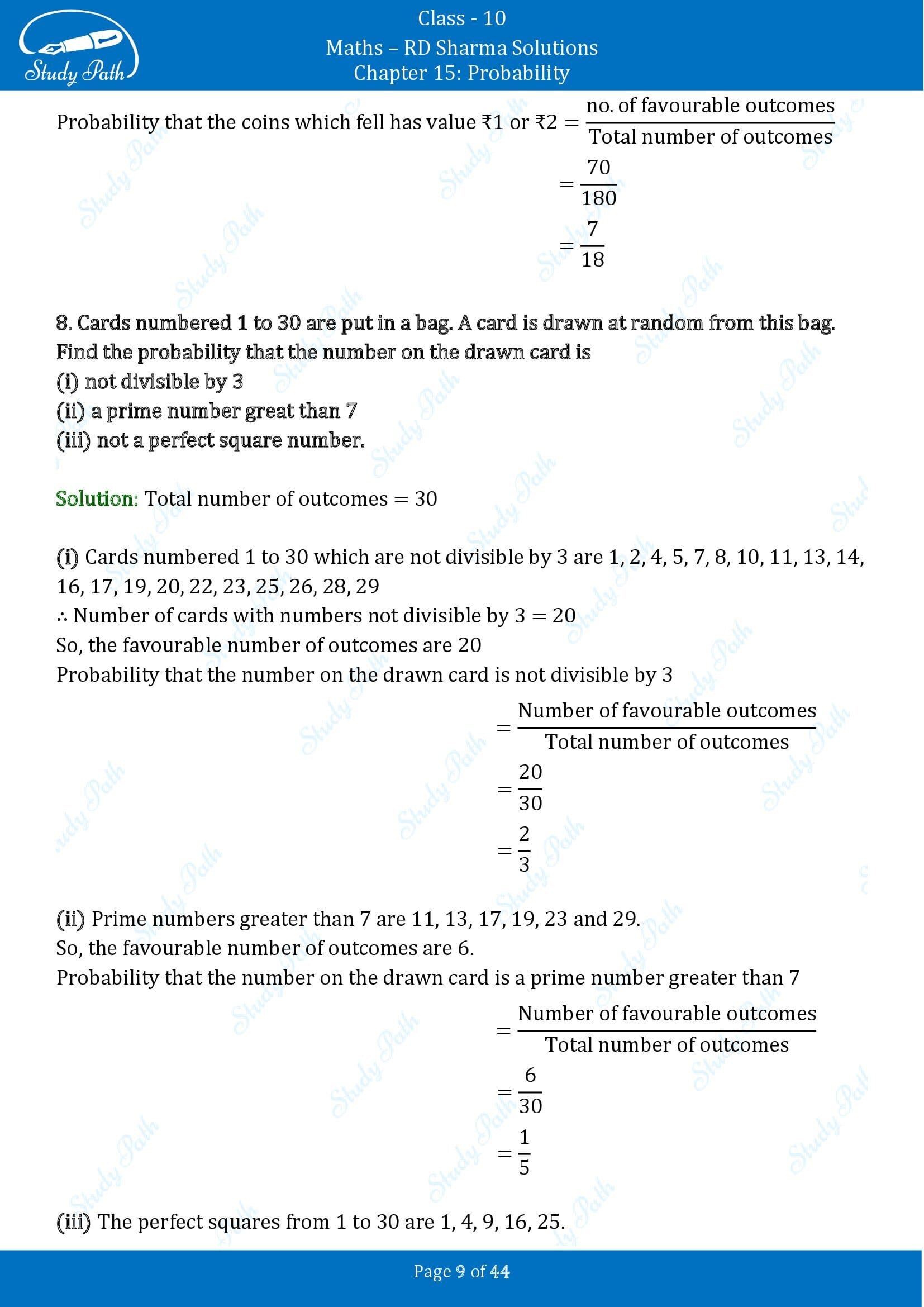 RD Sharma Solutions Class 10 Chapter 15 Probability Exercise 15.1 00009