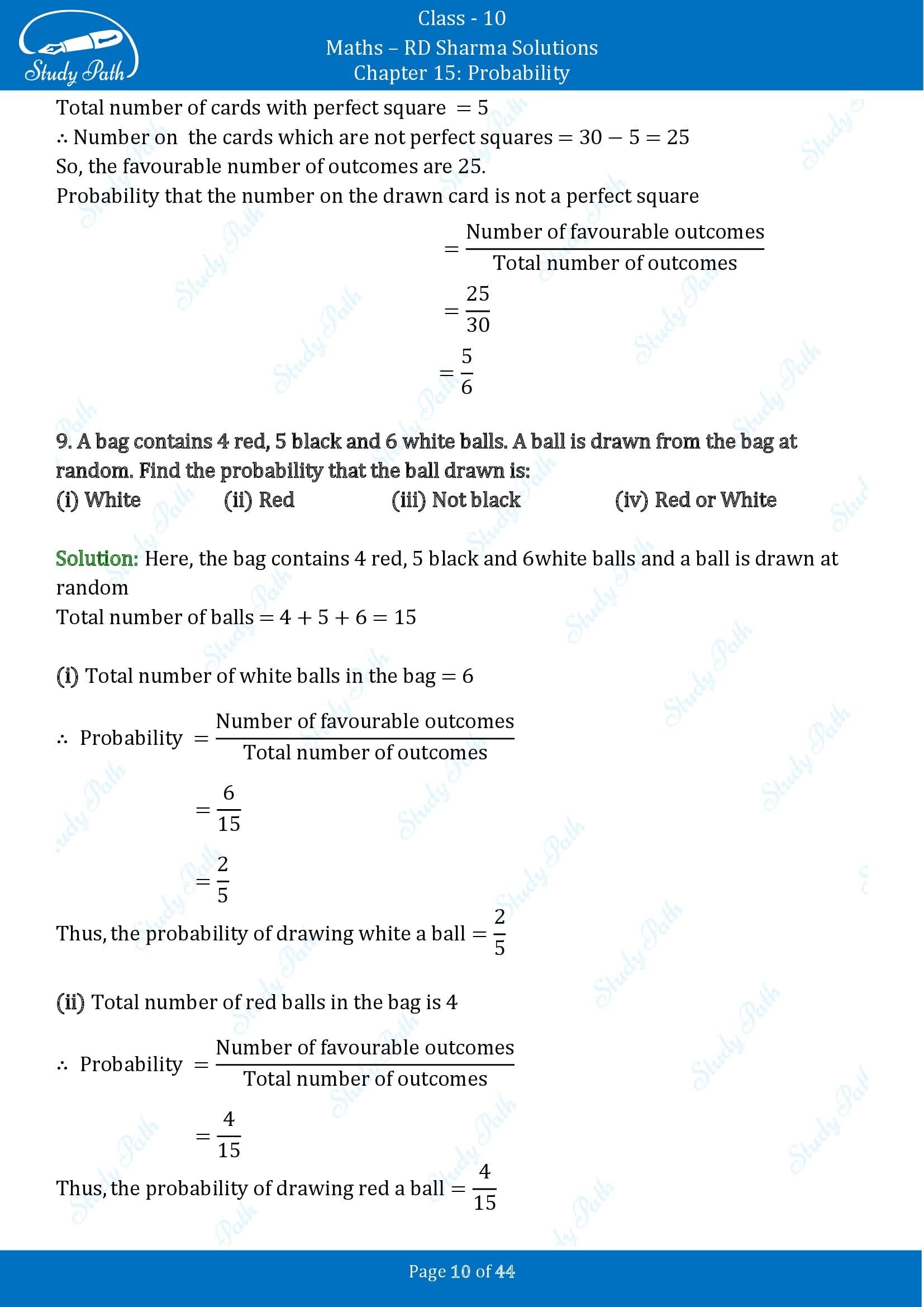 RD Sharma Solutions Class 10 Chapter 15 Probability Exercise 15.1 00010