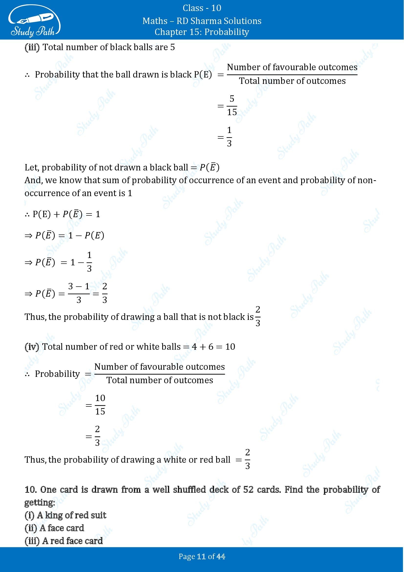 RD Sharma Solutions Class 10 Chapter 15 Probability Exercise 15.1 00011