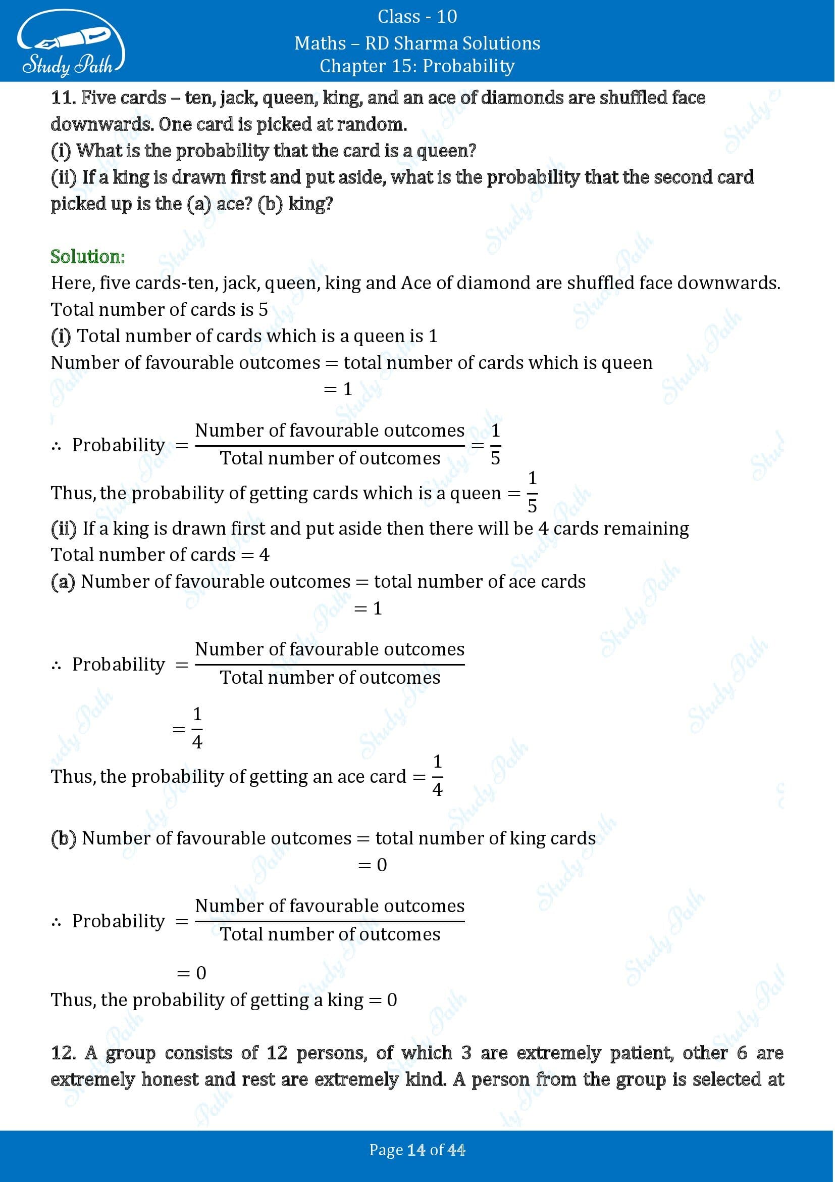 RD Sharma Solutions Class 10 Chapter 15 Probability Exercise 15.1 00014