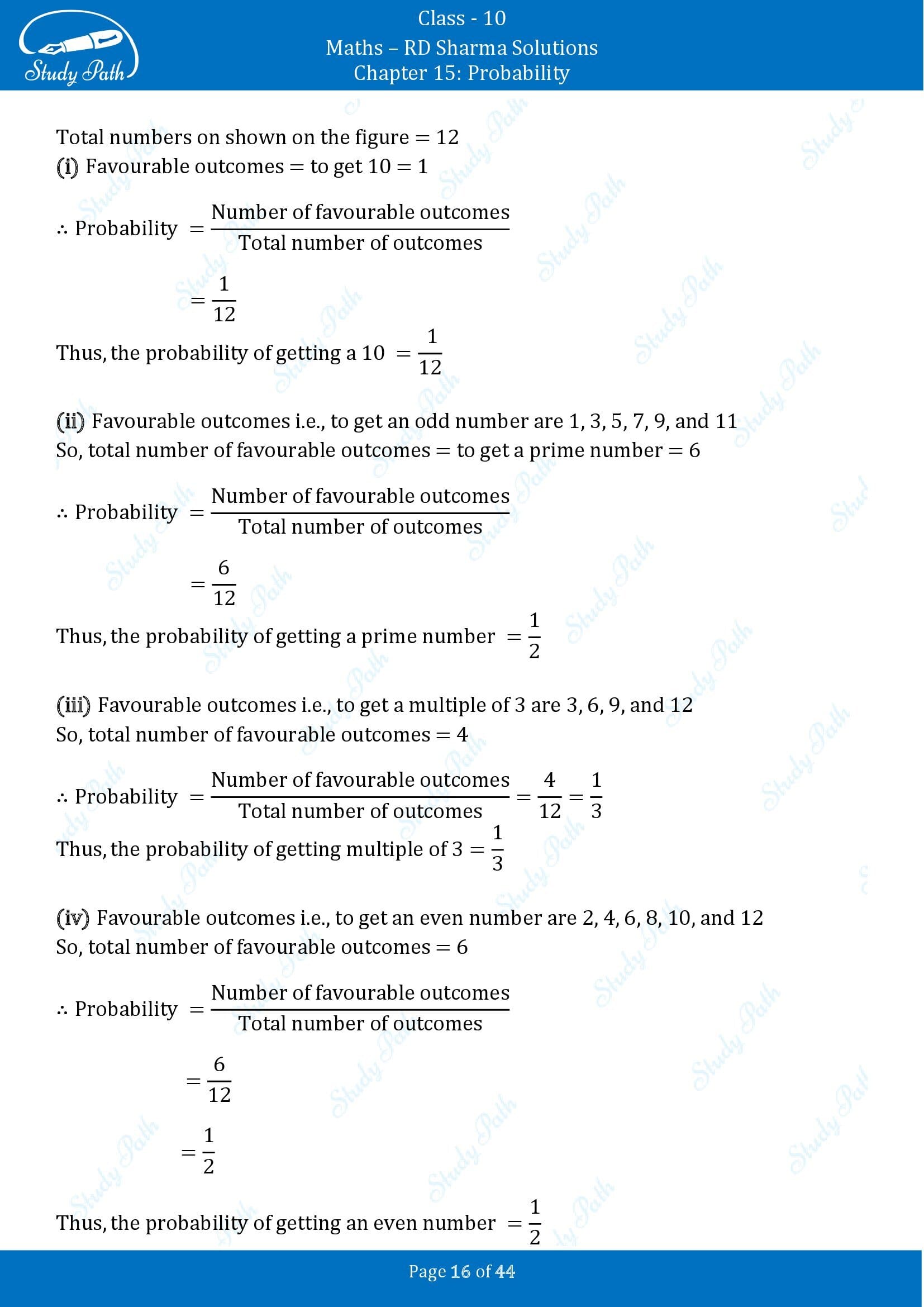 RD Sharma Solutions Class 10 Chapter 15 Probability Exercise 15.1 00016