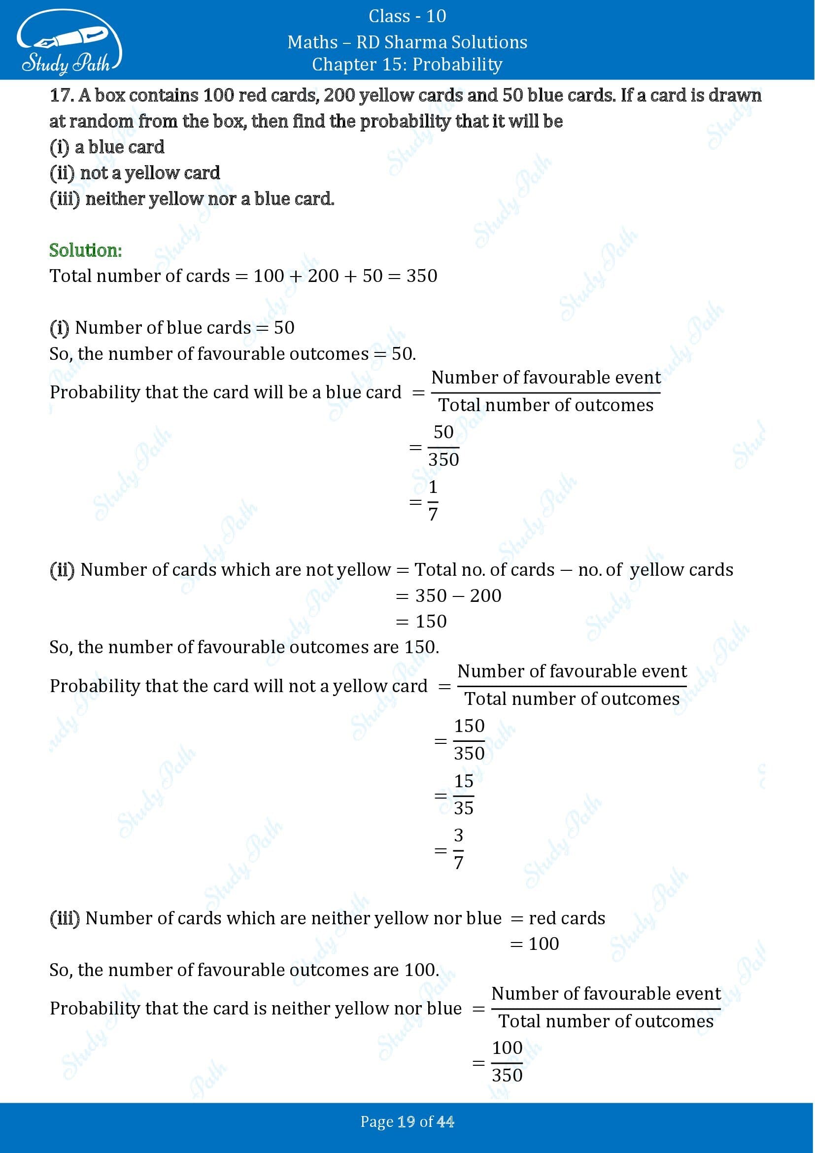 RD Sharma Solutions Class 10 Chapter 15 Probability Exercise 15.1 00019